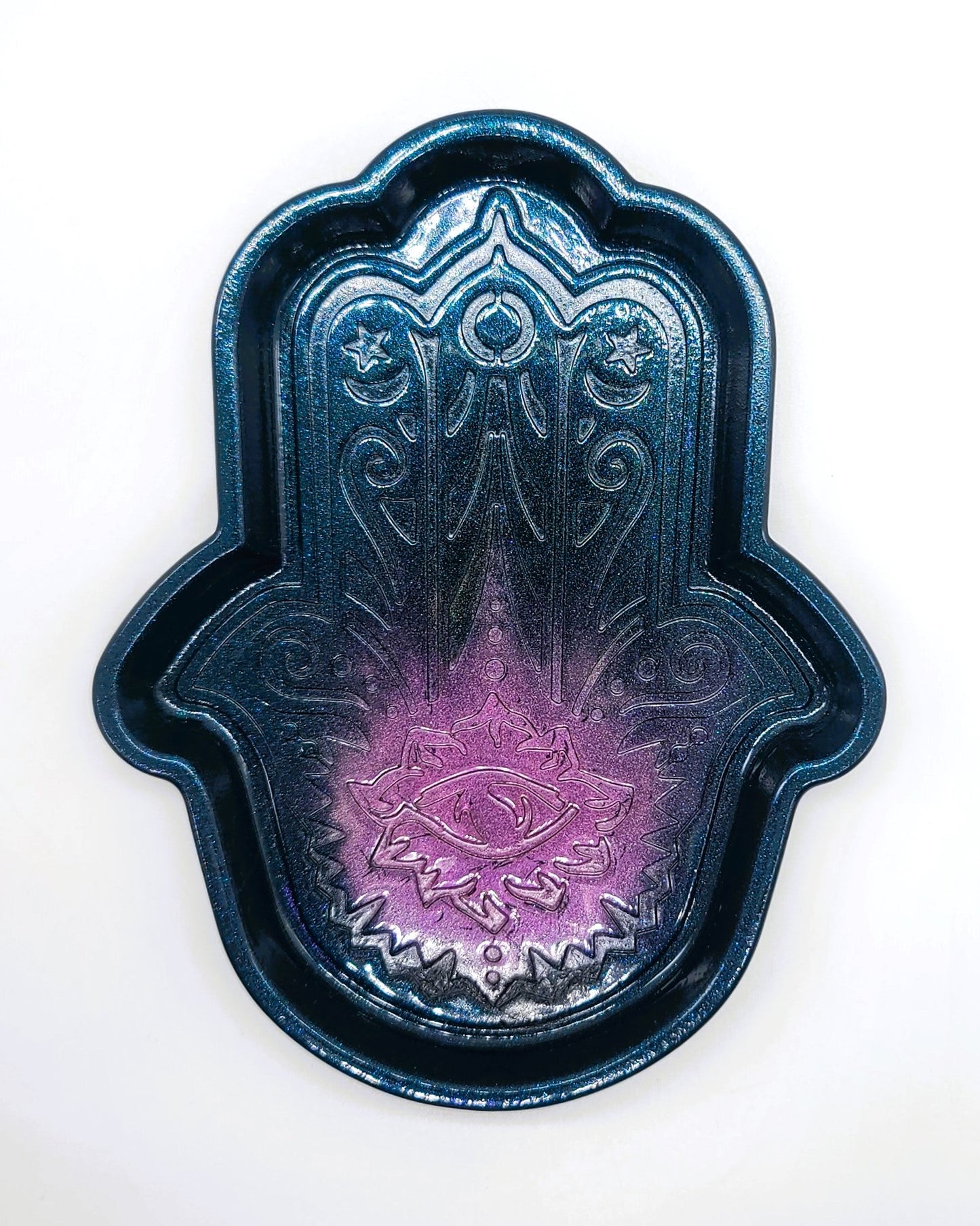 Hamsa Hand Trinket Dish - Made with Resin & Color-Shift Mica
