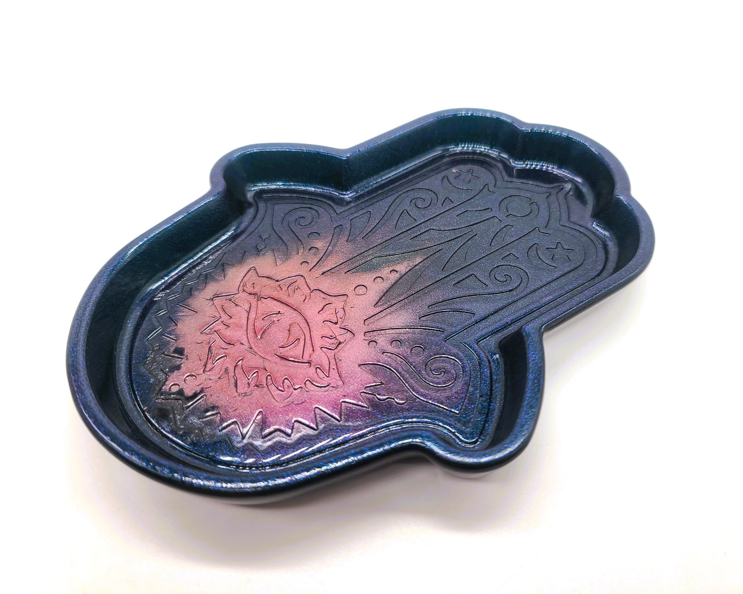 Hamsa Hand Trinket Dish - Made with Resin & Color-Shift Mica