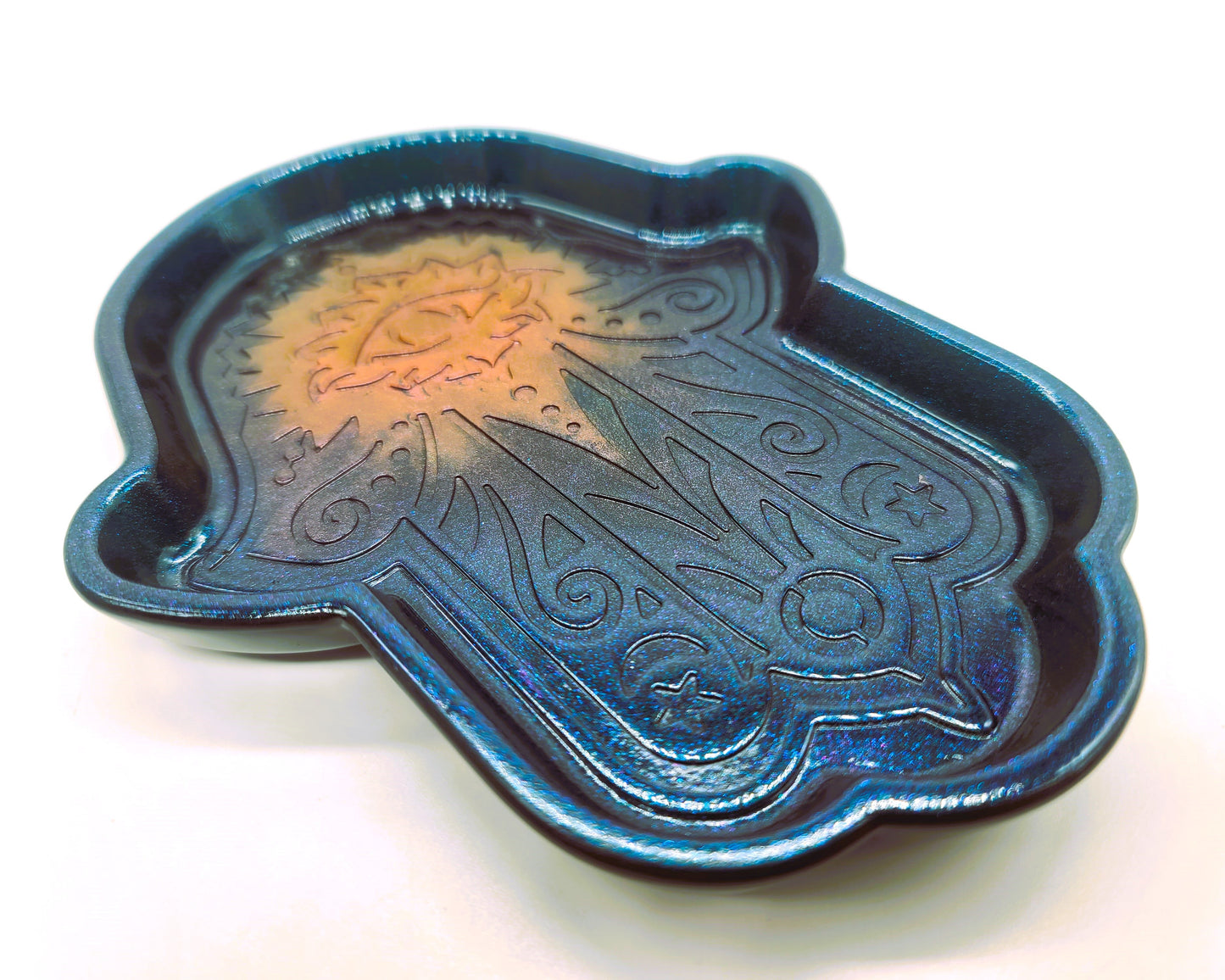 Hamsa Hand Trinket Dish - Made with Resin & Color-Shift Mica