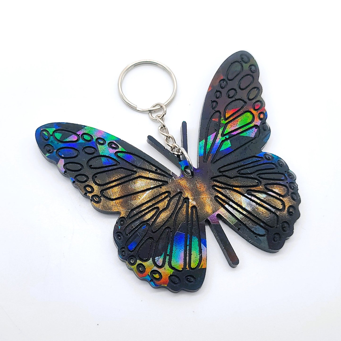 Holographic Resin Black Butterfly Key Chain