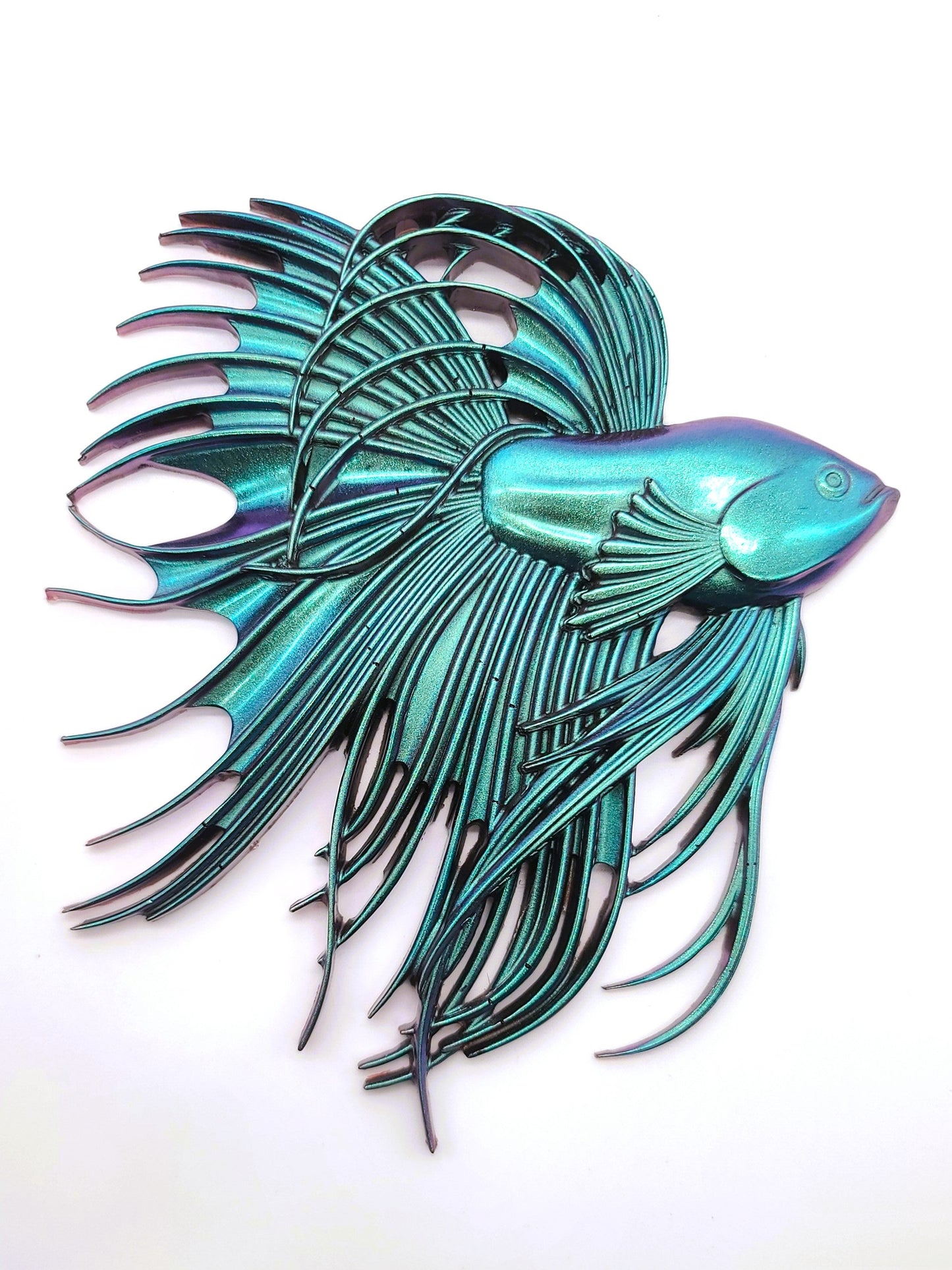 6" Betta Fish Wall Art - Holographic Color Shift Resin