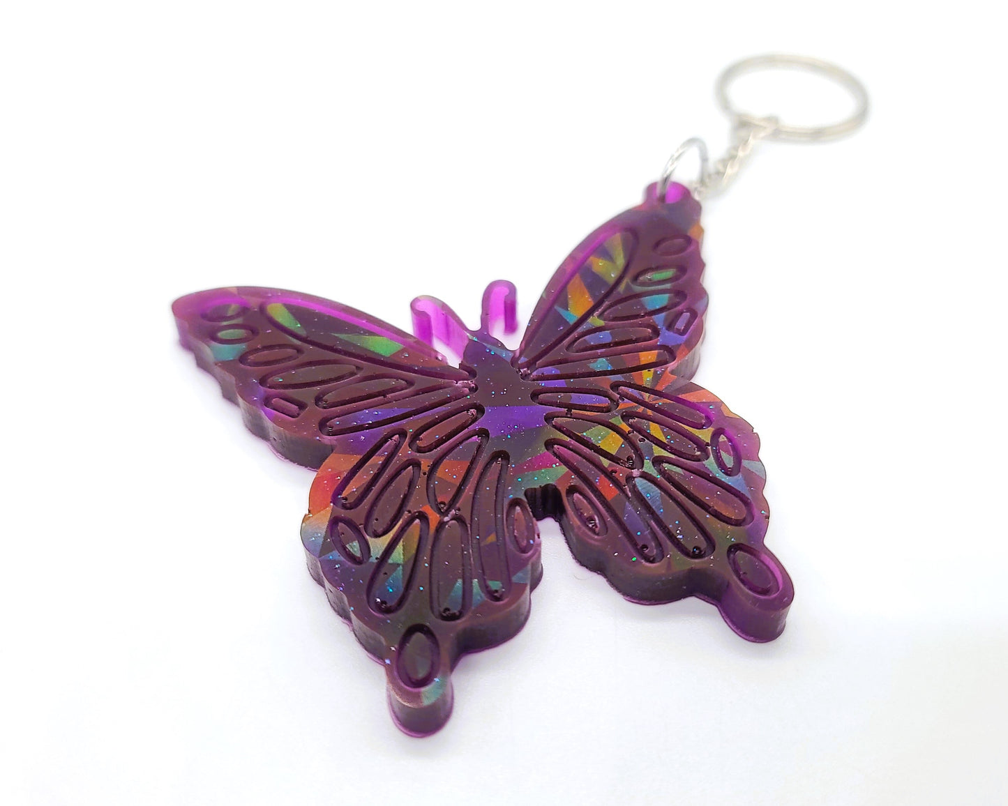 Holographic Resin Purple Butterfly Key Chain