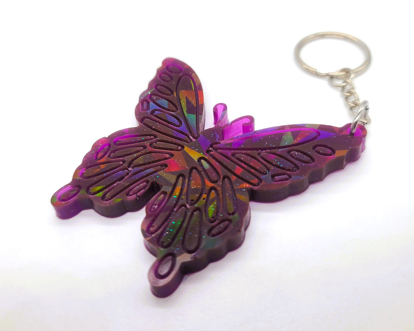 Holographic Resin Purple Butterfly Key Chain