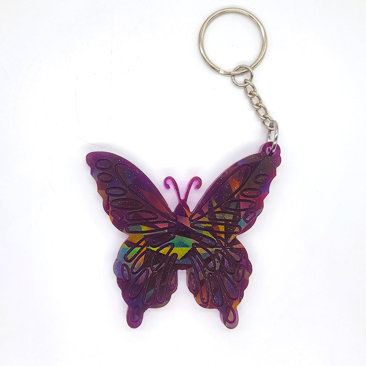 Holographic Resin Purple Butterfly Key Chain