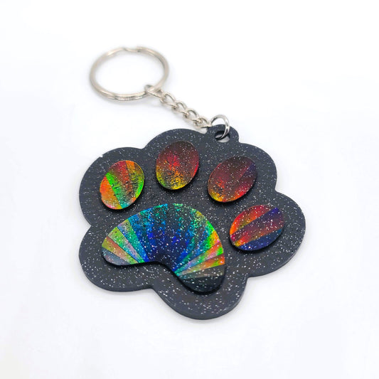 Holographic Dog Paw Heart Key Chain - Eco-Friendly Resin