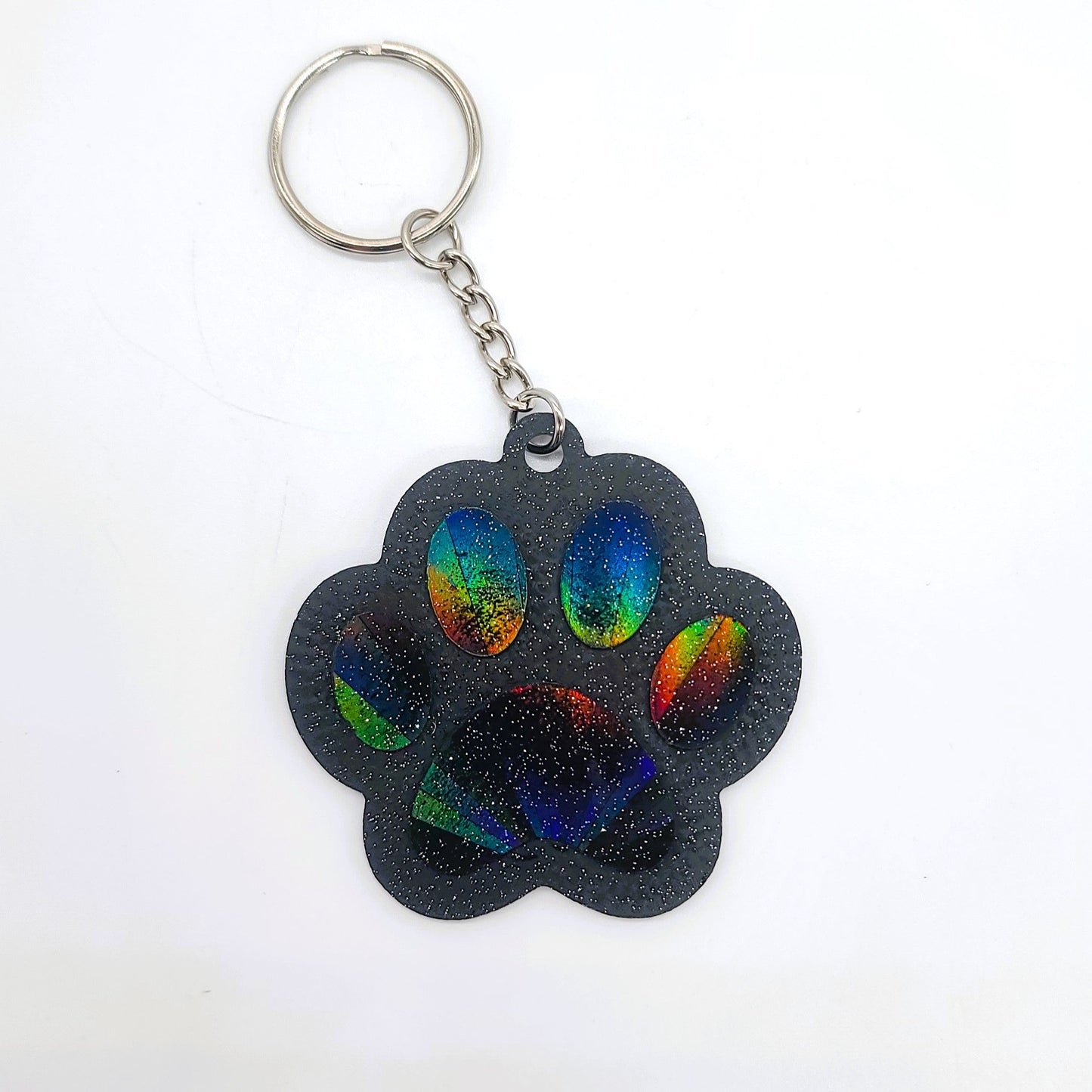 Holographic Dog Paw Heart Key Chain - Eco-Friendly Resin