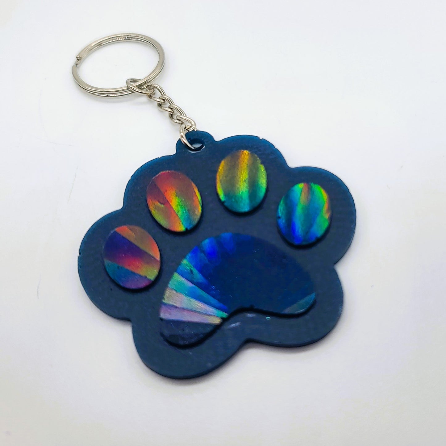 Holographic Dog Paw Heart Key Chain - Eco-Friendly Resin