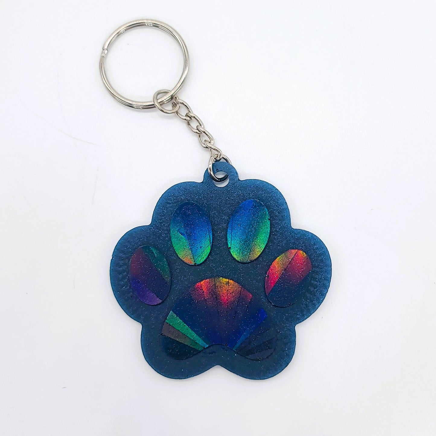 Holographic Dog Paw Heart Key Chain - Eco-Friendly Resin