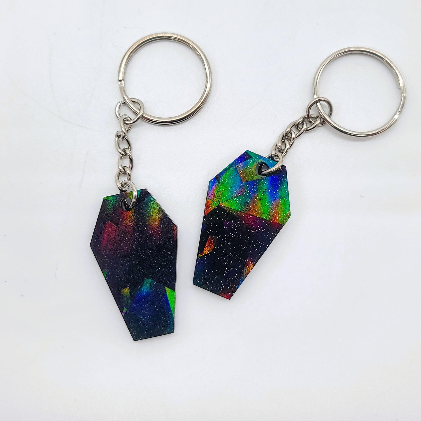 Holographic Coffin Shaped Key Chain - Eco-Friendly Resin