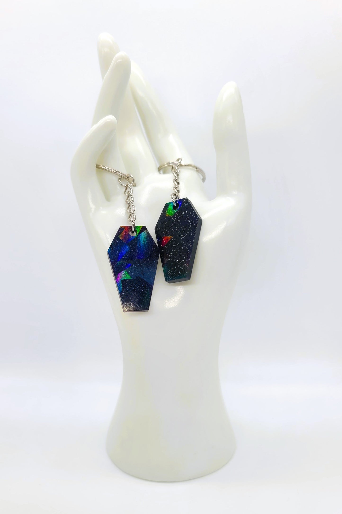 Holographic Coffin Shaped Key Chain - Eco-Friendly Resin