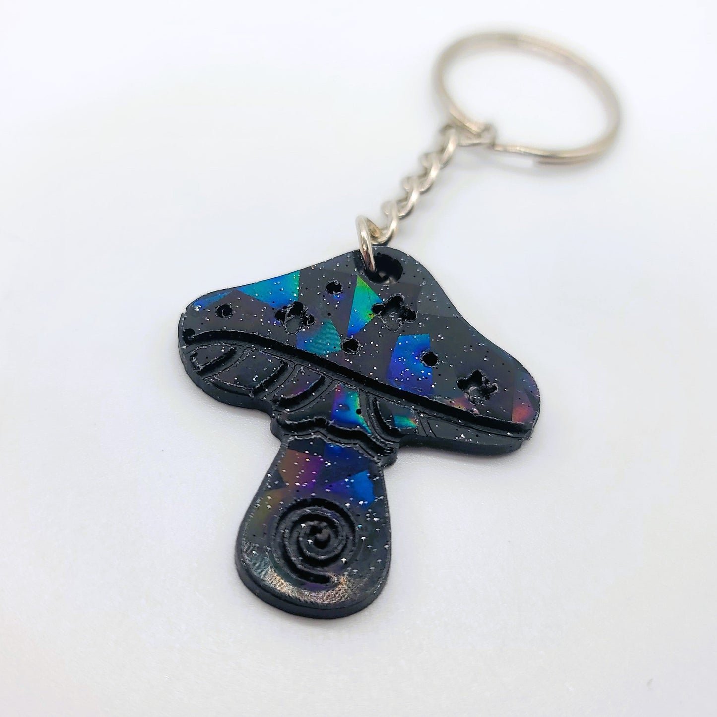 Holographic Mushroom Shaped Key Chain - Eco-Friendly Resin