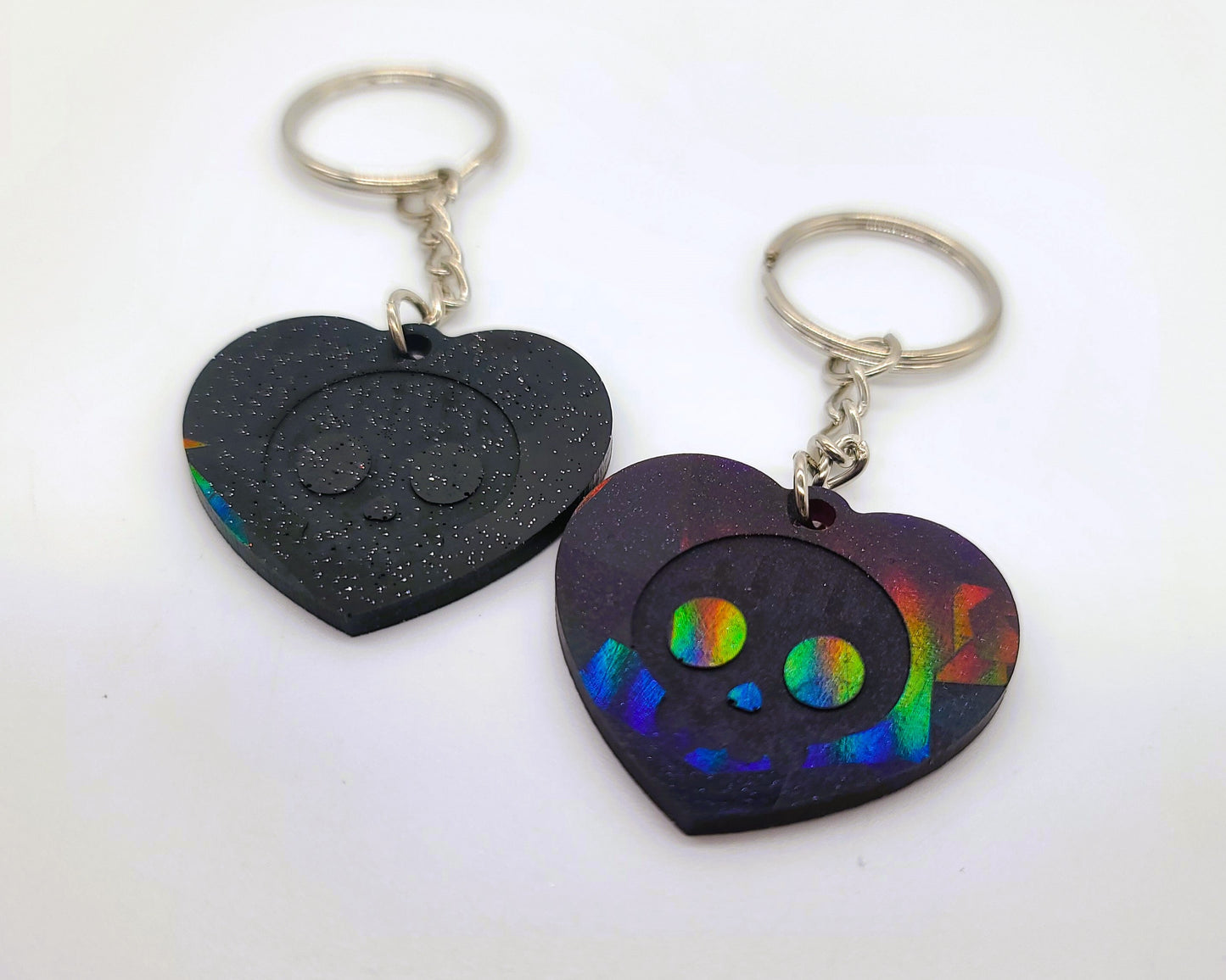 Holographic Skull Heart Key Chain - Eco-Friendly Resin