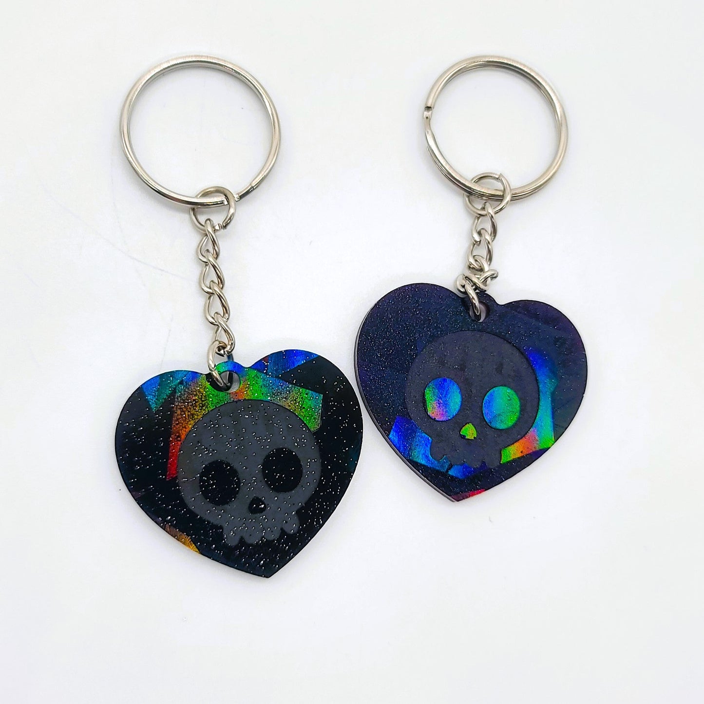 Holographic Skull Heart Key Chain - Eco-Friendly Resin