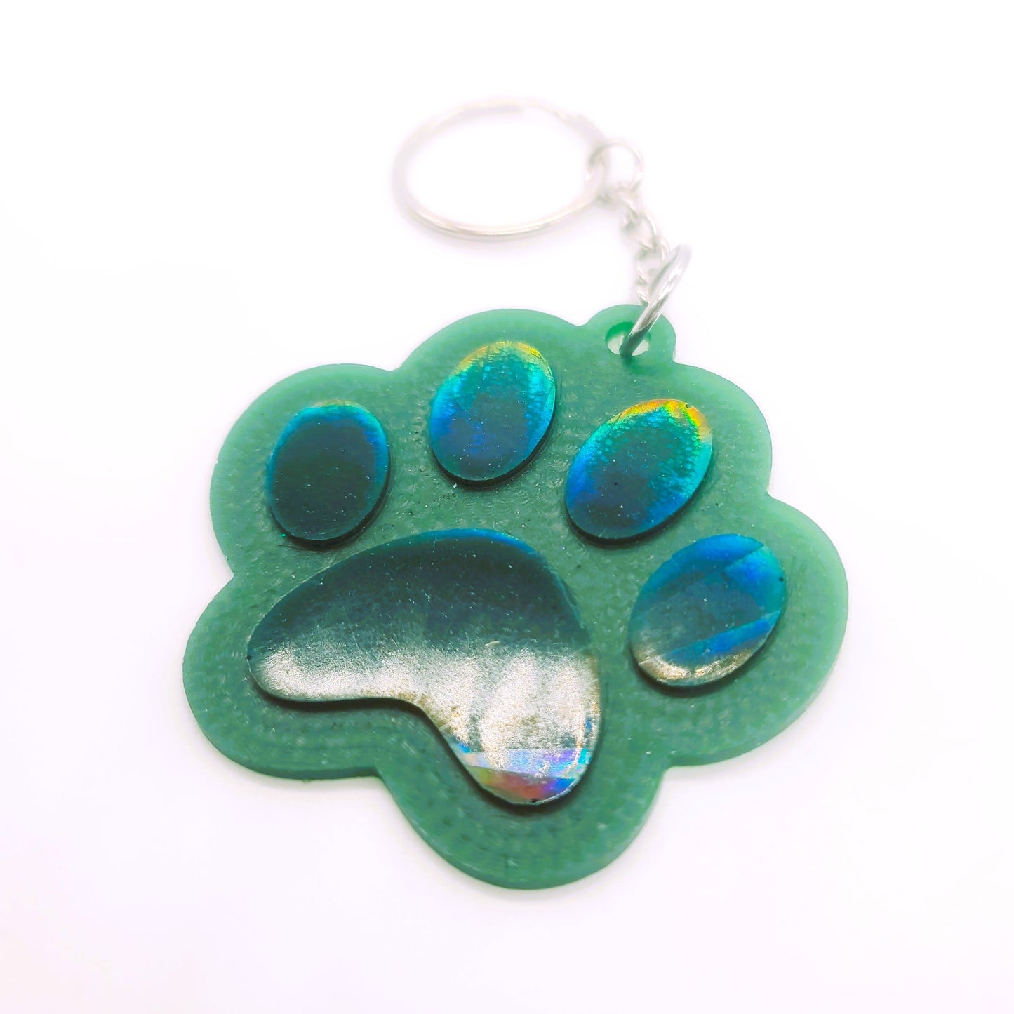 Holographic Dog Paw Heart Key Chain - Eco-Friendly Resin