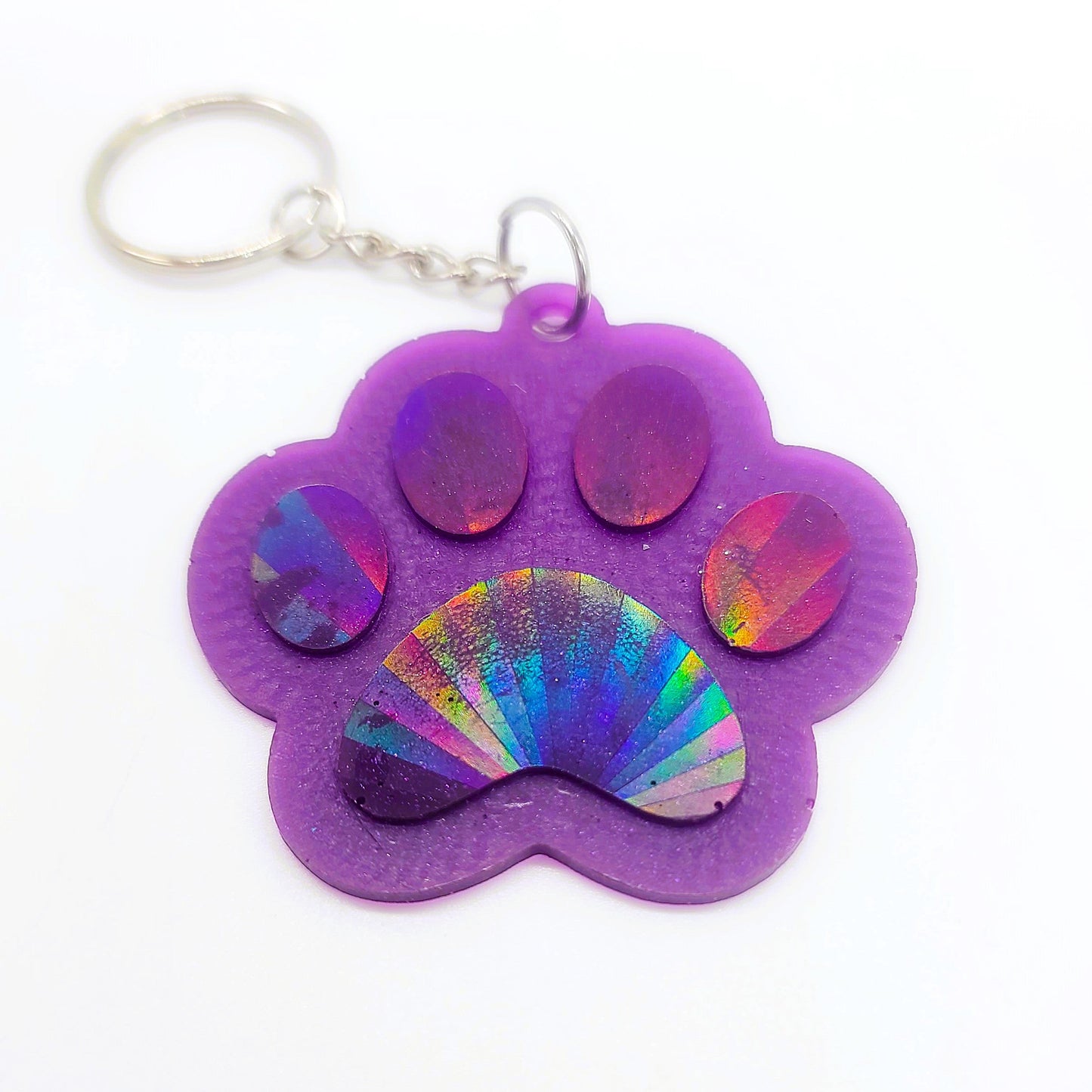 Holographic Dog Paw Heart Key Chain - Eco-Friendly Resin
