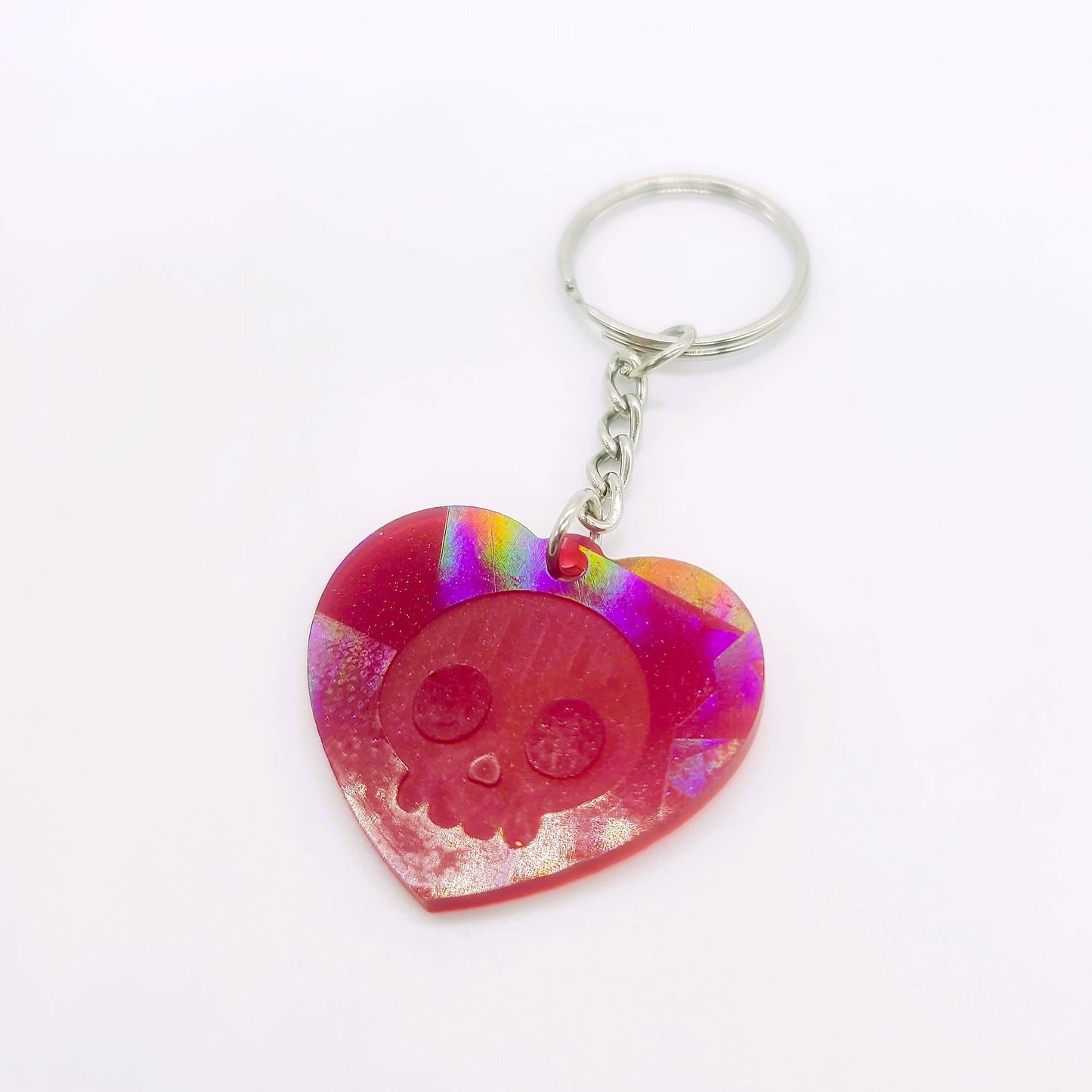 Holographic Skull Heart Key Chain - Eco-Friendly Resin