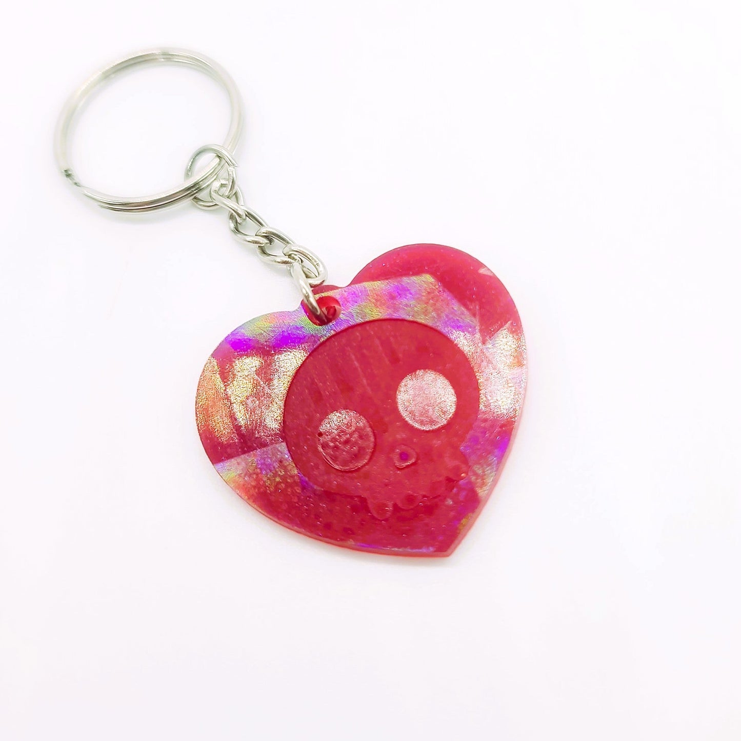 Holographic Skull Heart Key Chain - Eco-Friendly Resin