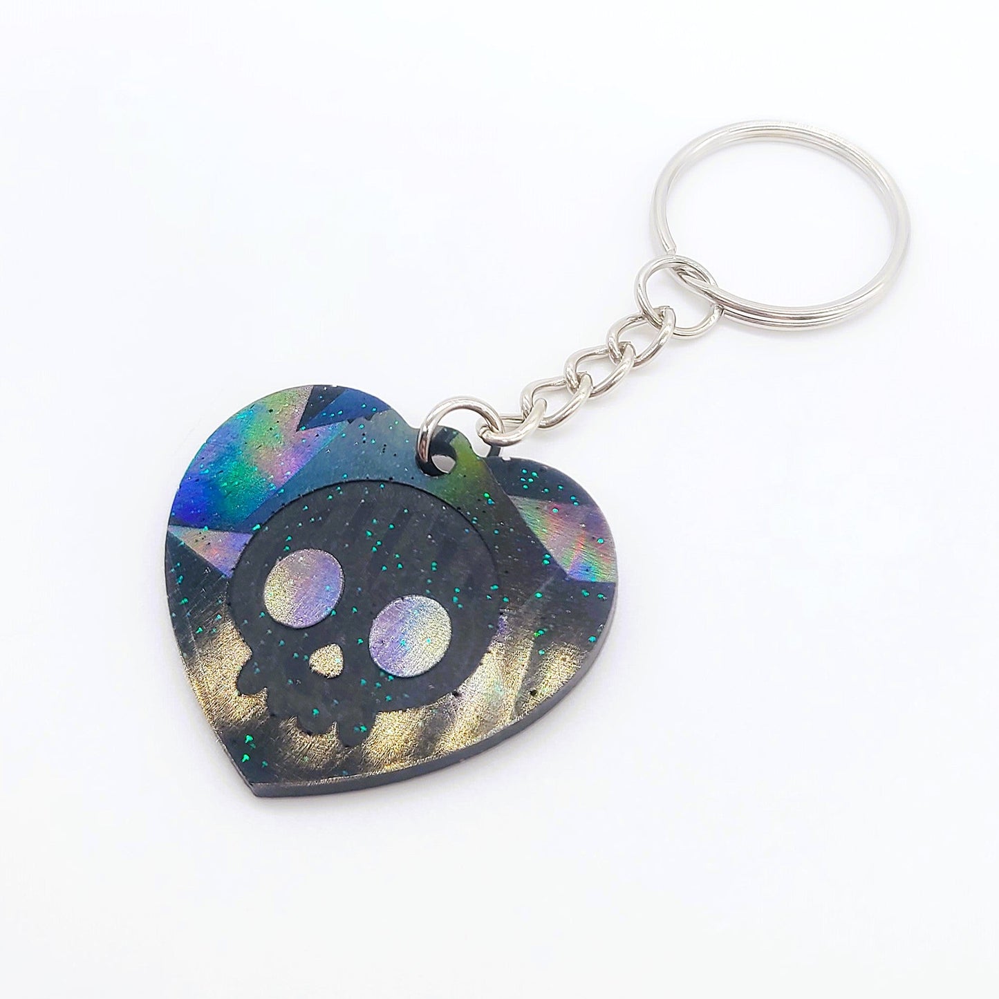 Holographic Skull Heart Key Chain - Eco-Friendly Resin