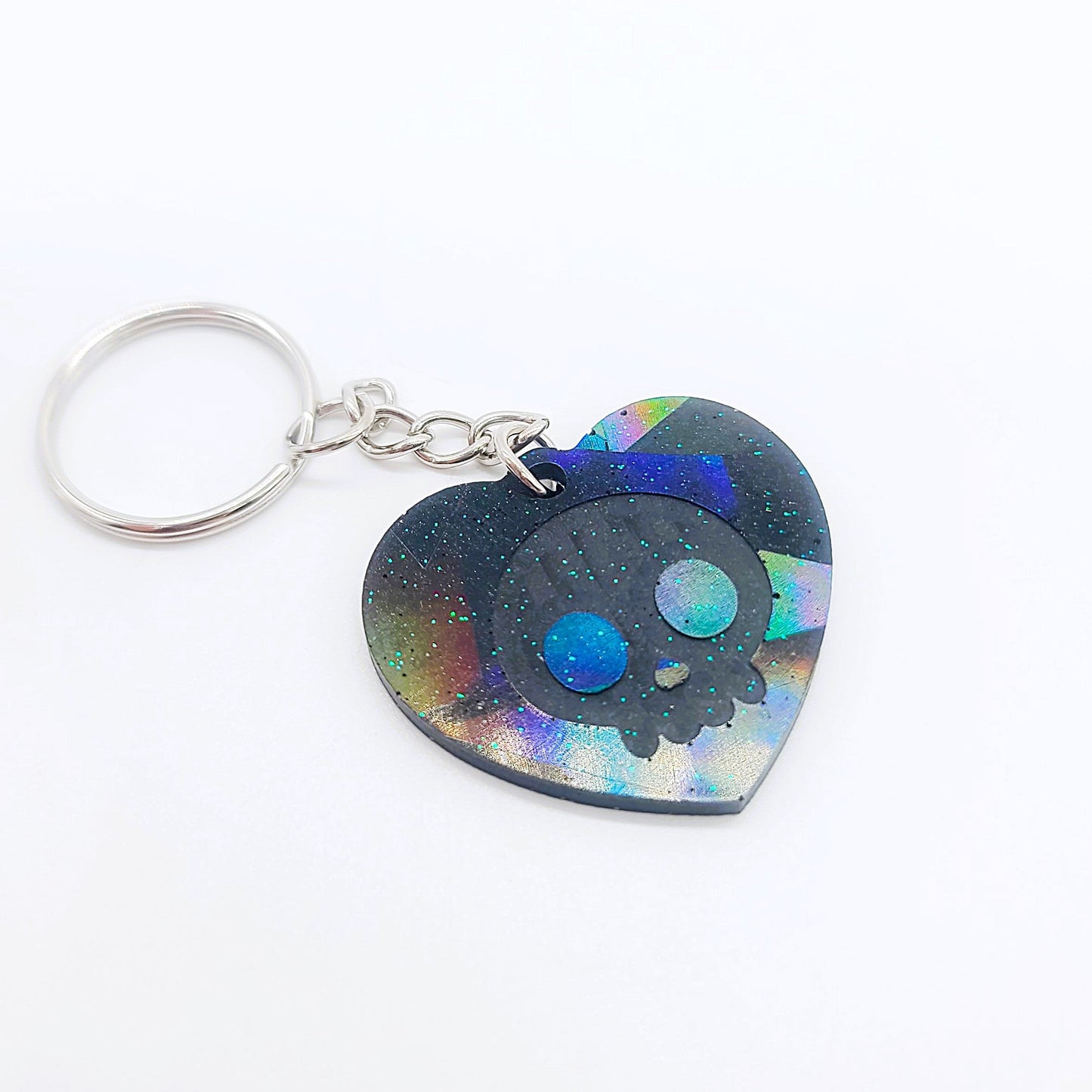 Holographic Skull Heart Key Chain - Eco-Friendly Resin