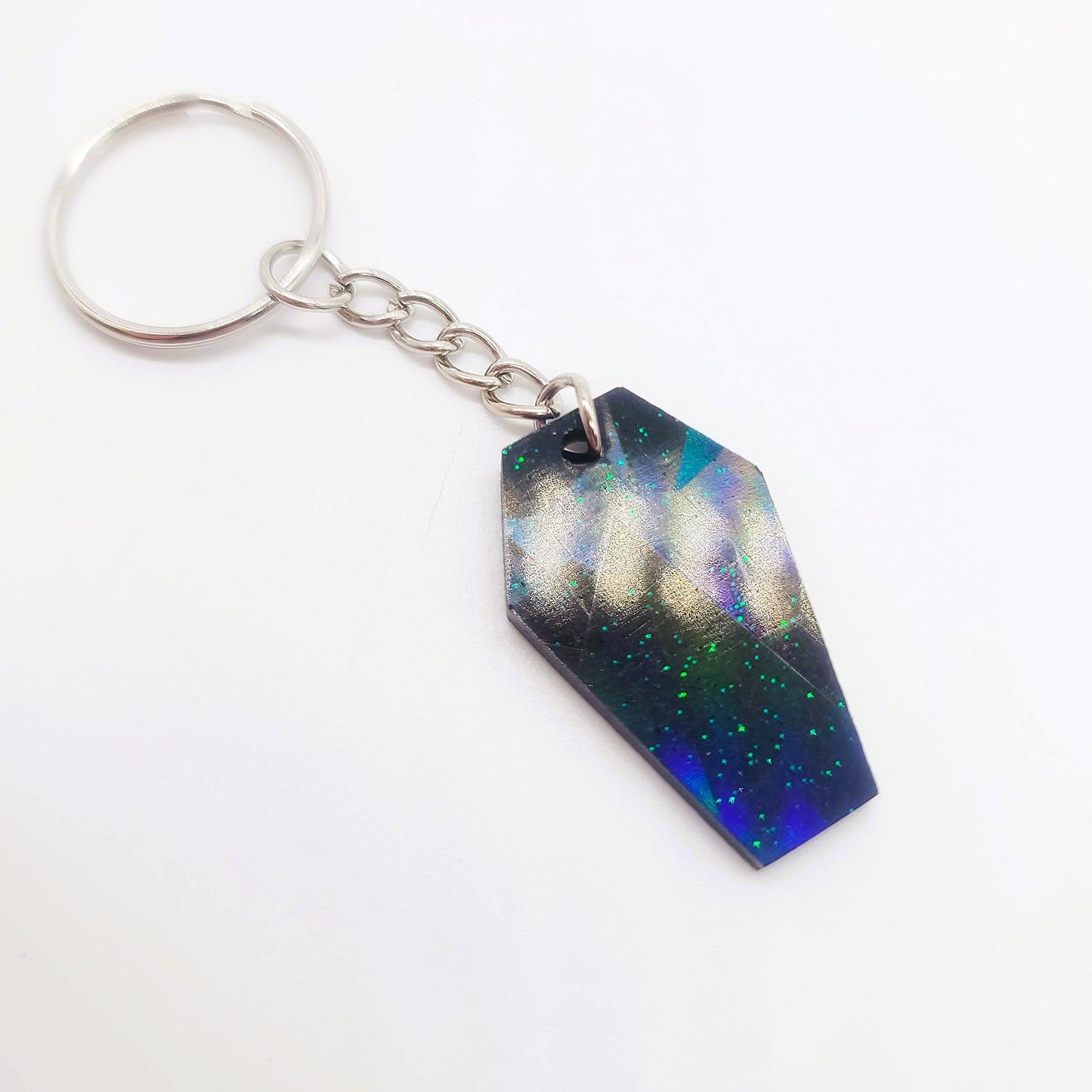 Holographic Coffin Shaped Key Chain - Eco-Friendly Resin