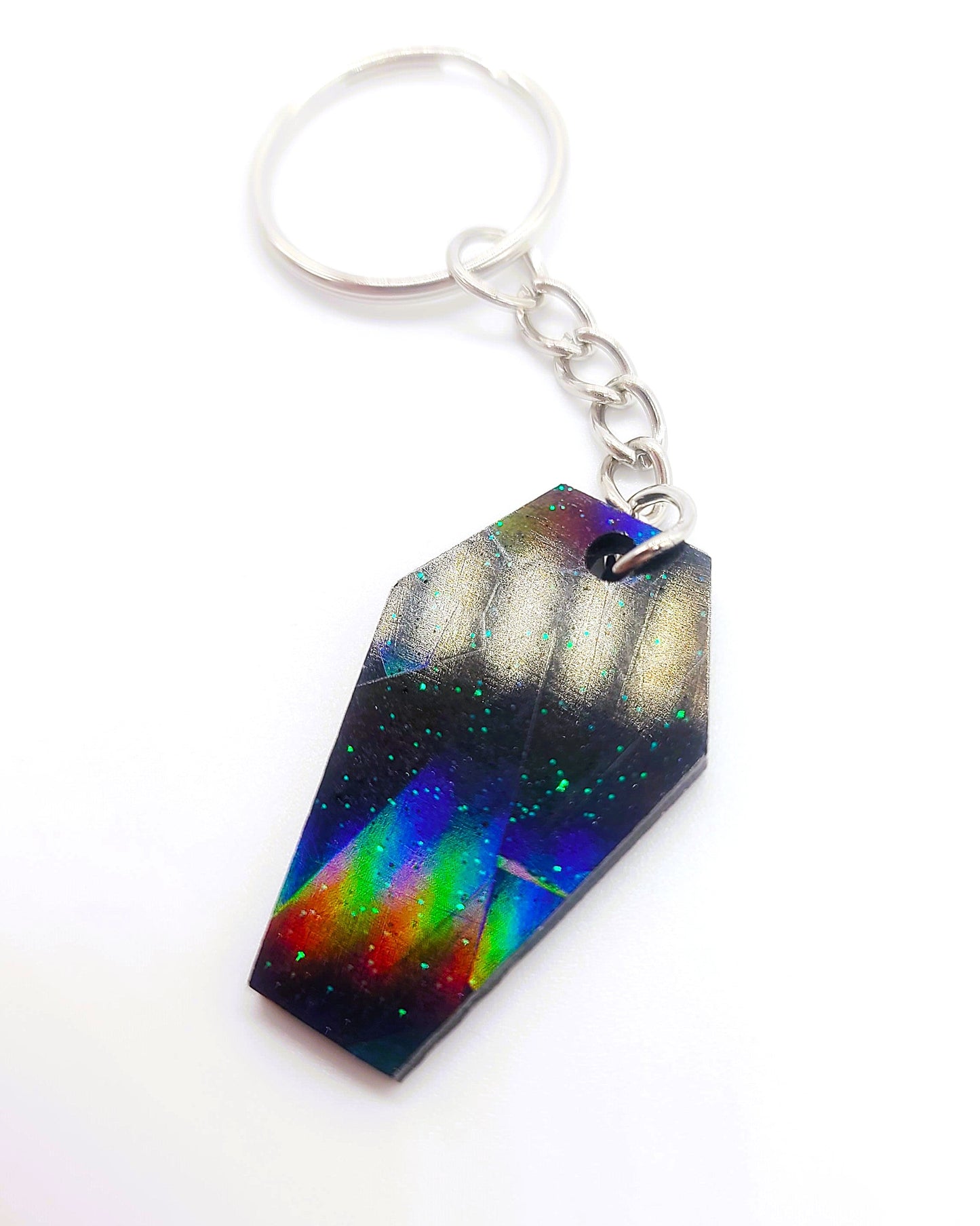 Holographic Coffin Shaped Key Chain - Eco-Friendly Resin