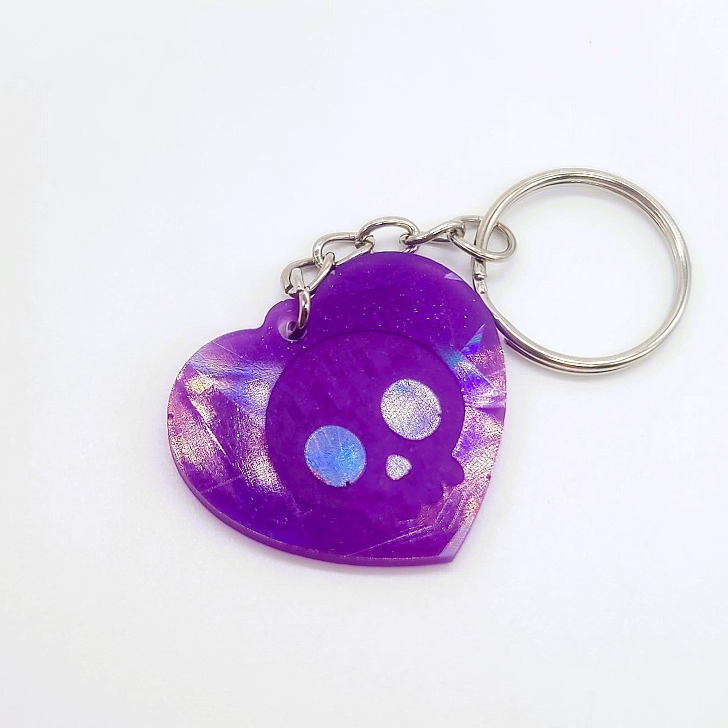 Holographic Skull Heart Key Chain - Eco-Friendly Resin