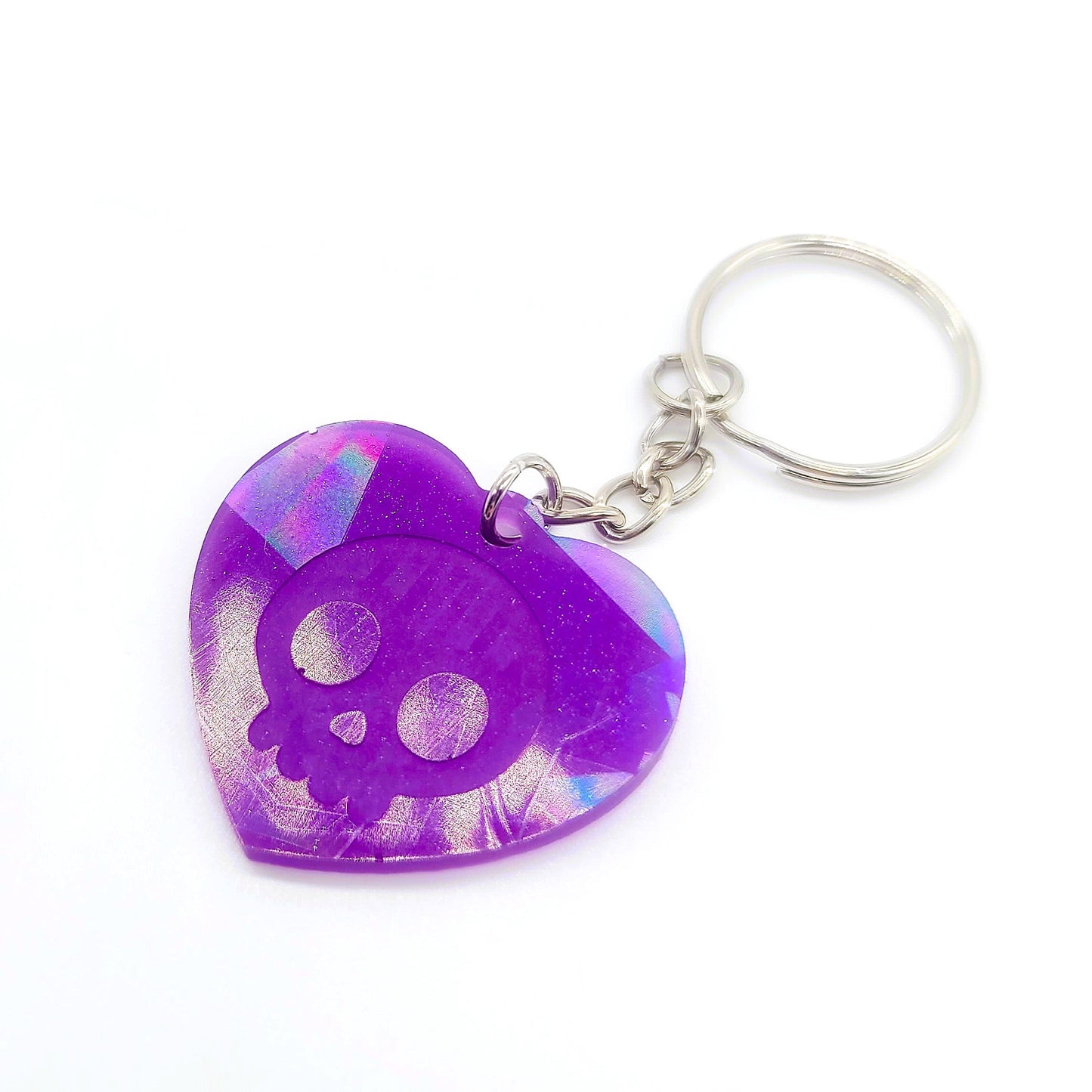 Holographic Skull Heart Key Chain - Eco-Friendly Resin