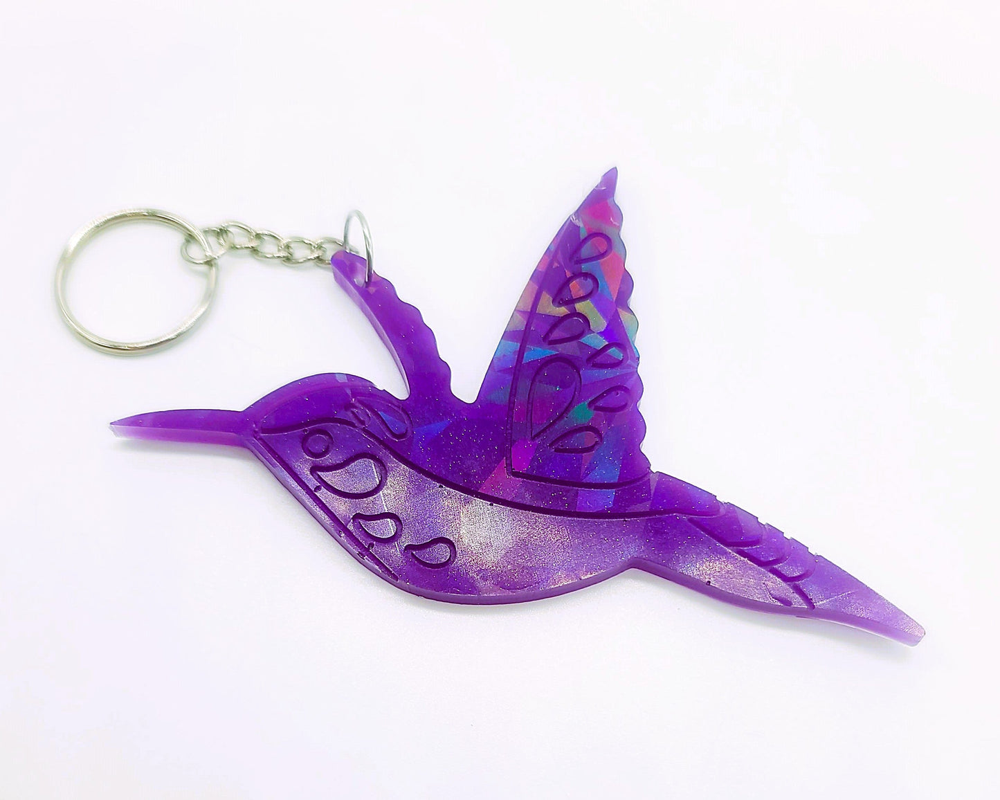 Holographic Eco-Friendly Resin Hummingbird Key Chain