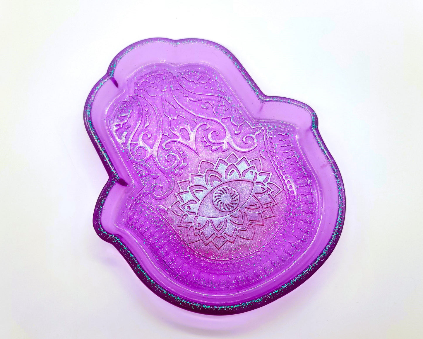 Hamsa Hand Trinket Dish - Made with Resin & Color-Shift Mica