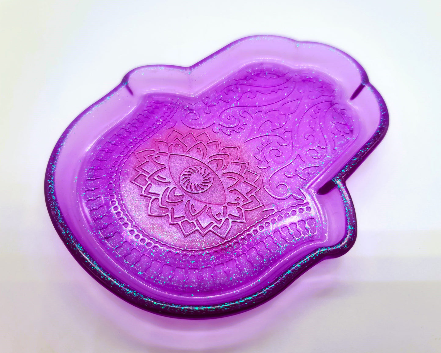 Hamsa Hand Trinket Dish - Made with Resin & Color-Shift Mica