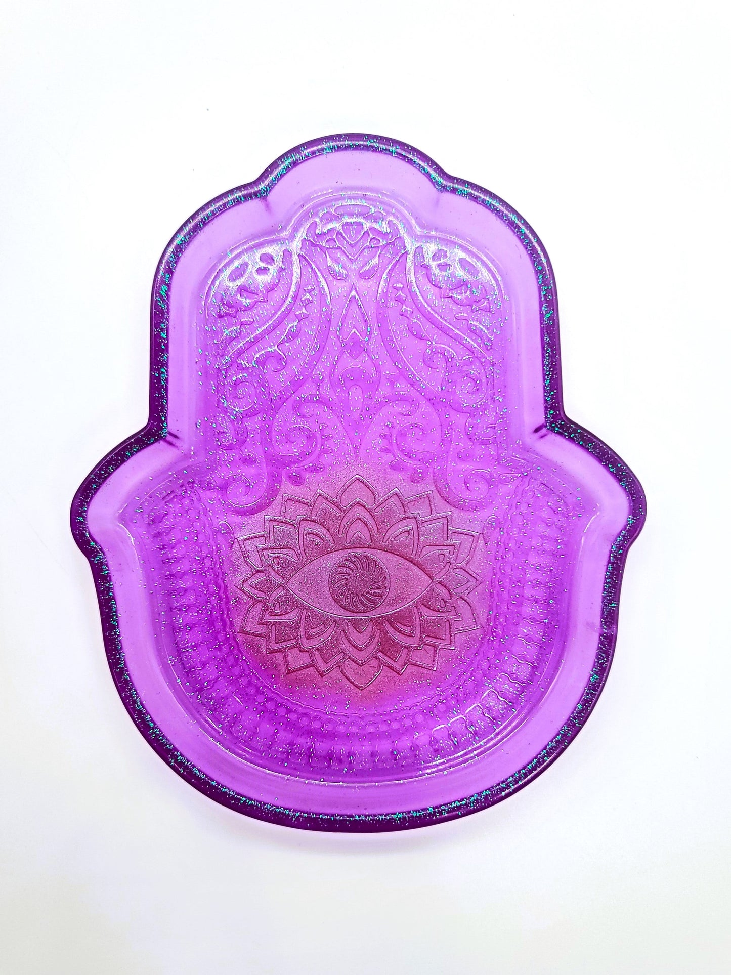 Hamsa Hand Trinket Dish - Made with Resin & Color-Shift Mica