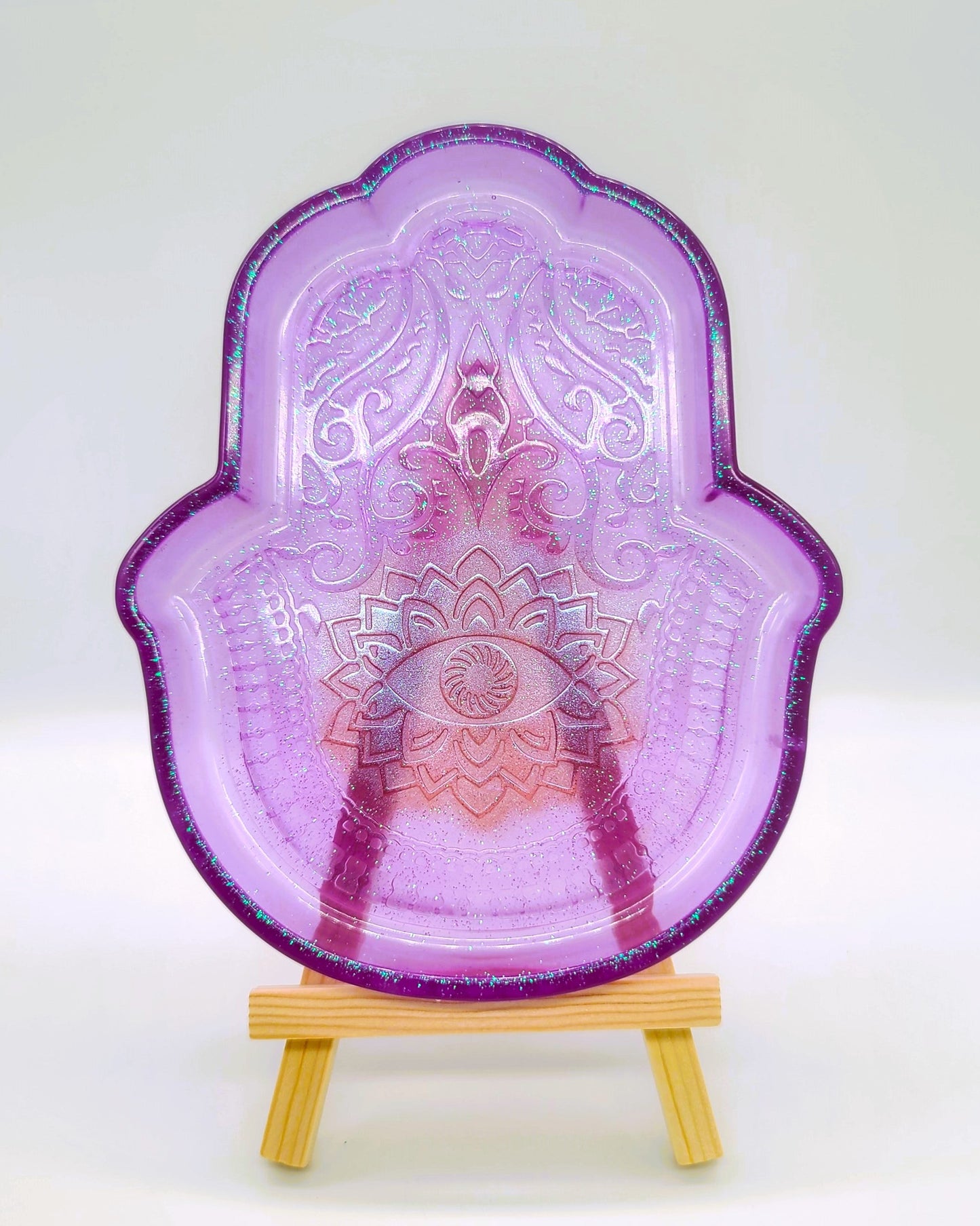 Hamsa Hand Trinket Dish - Made with Resin & Color-Shift Mica
