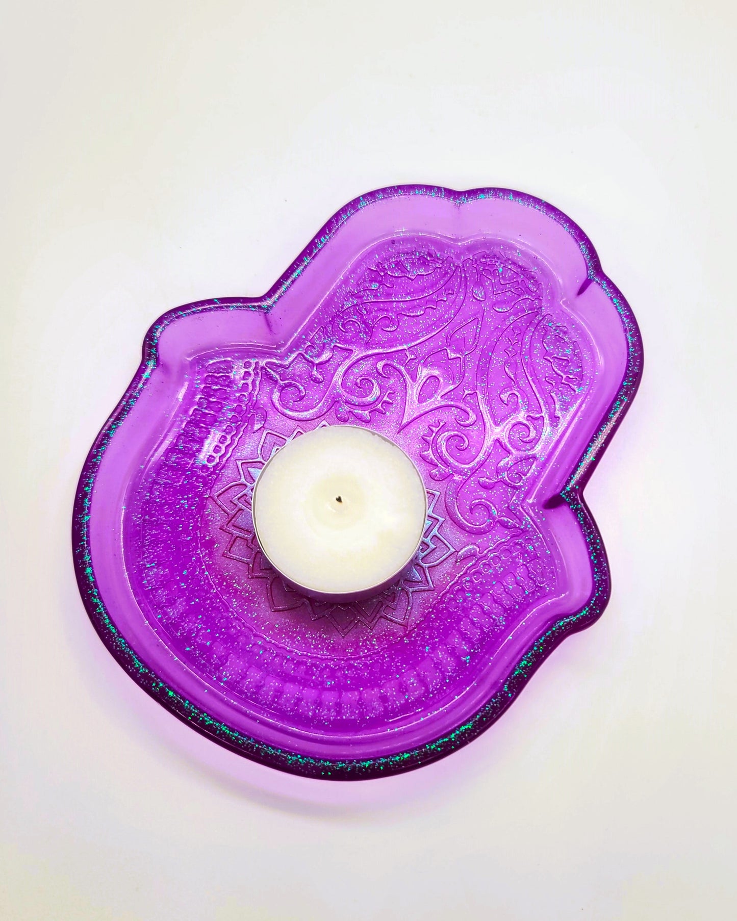 Hamsa Hand Trinket Dish - Made with Resin & Color-Shift Mica
