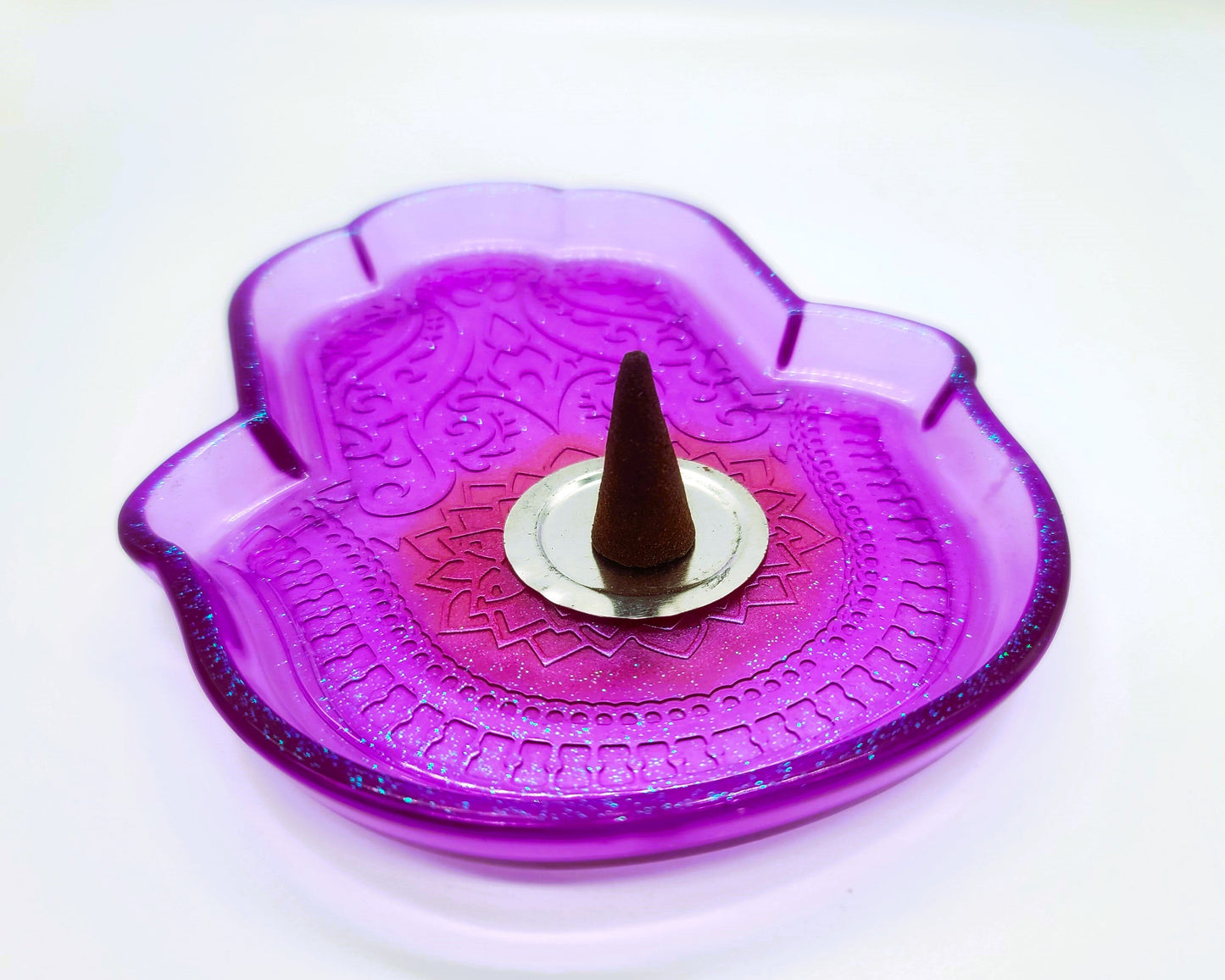 Hamsa Hand Trinket Dish - Made with Resin & Color-Shift Mica