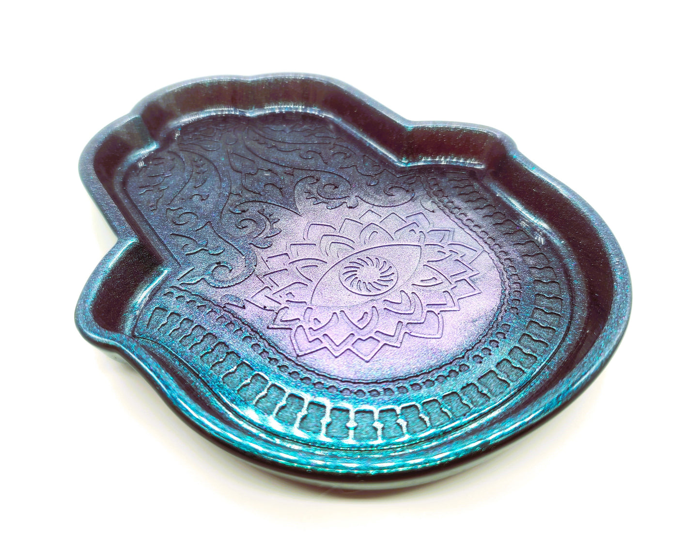 Hamsa Hand Trinket Dish - Made with Resin & Color-Shift Mica
