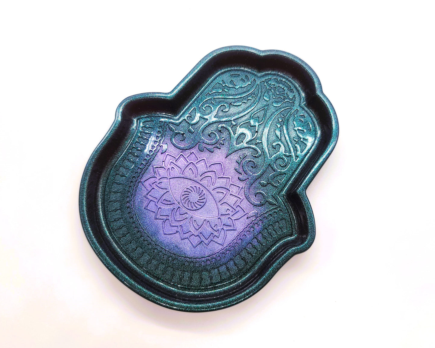 Hamsa Hand Trinket Dish - Made with Resin & Color-Shift Mica