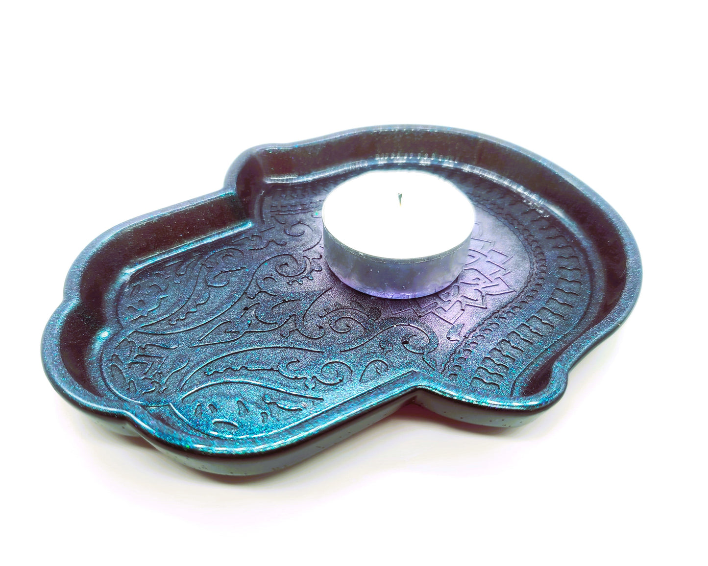 Hamsa Hand Trinket Dish - Made with Resin & Color-Shift Mica