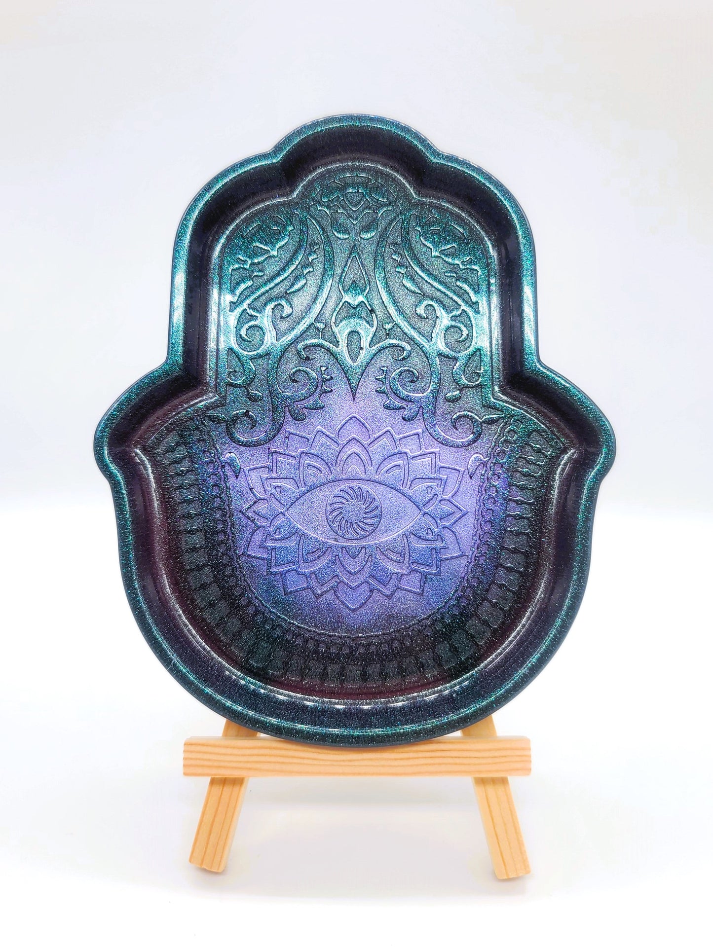 Hamsa Hand Trinket Dish - Made with Resin & Color-Shift Mica