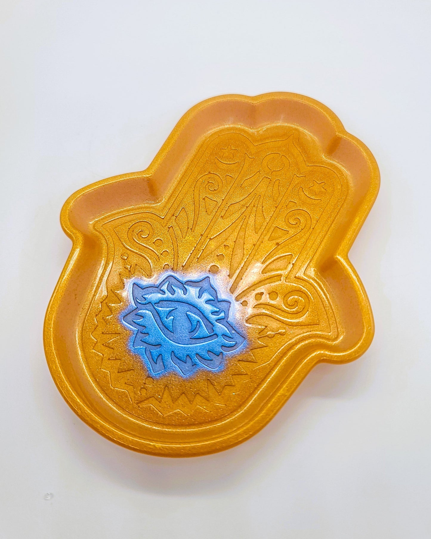 Hamsa Hand Trinket Dish - Made with Resin & Color-Shift Mica