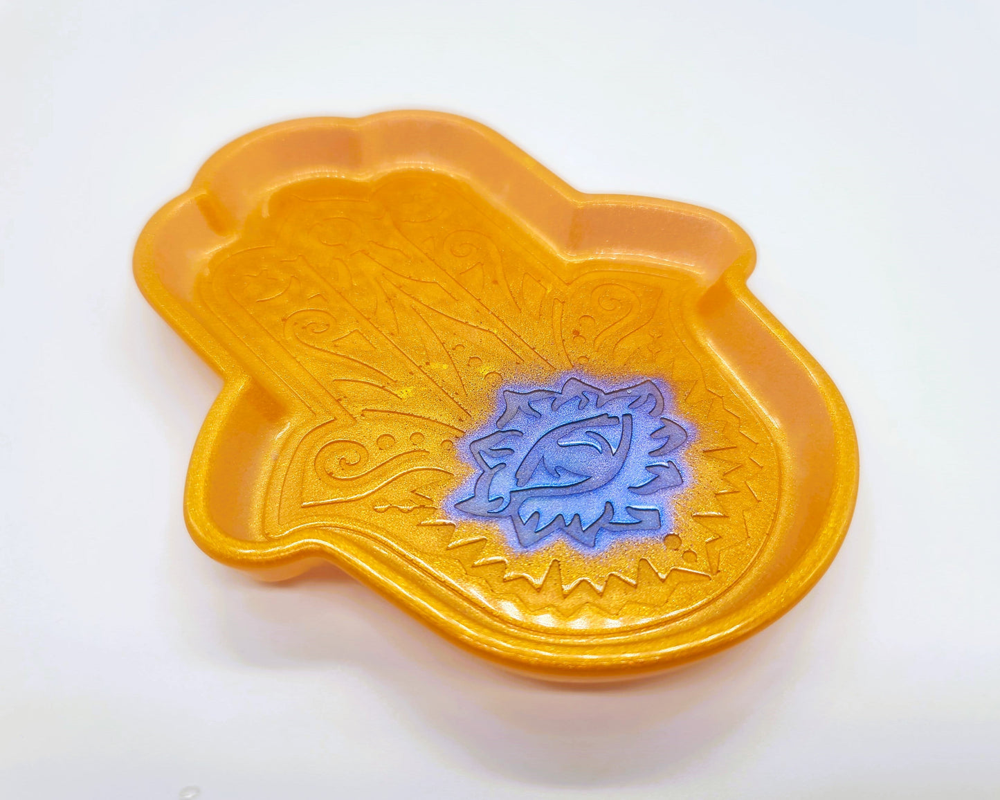 Hamsa Hand Trinket Dish - Made with Resin & Color-Shift Mica