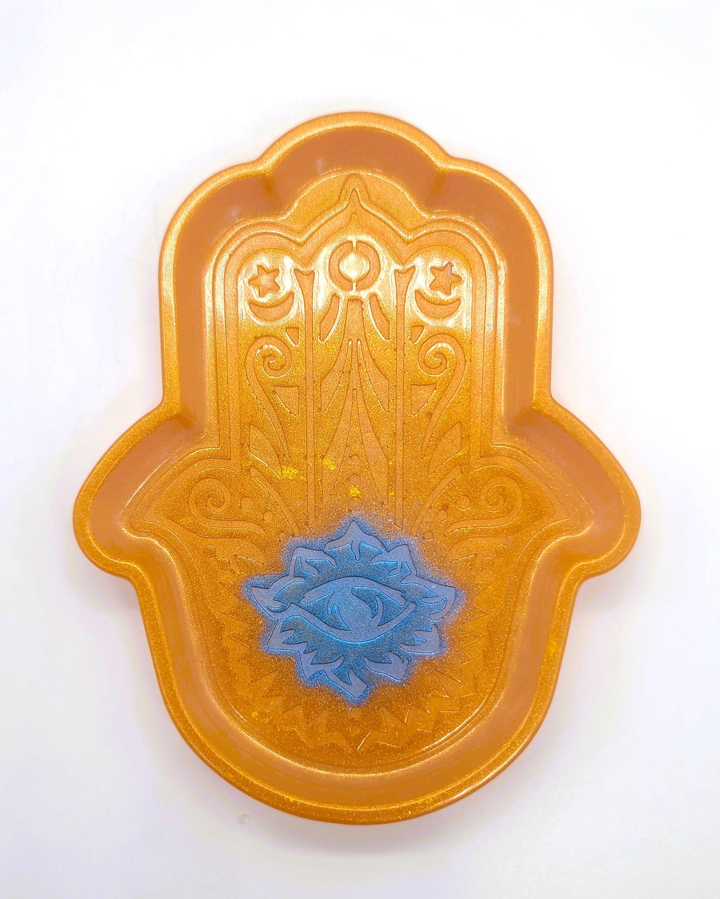Hamsa Hand Trinket Dish - Made with Resin & Color-Shift Mica