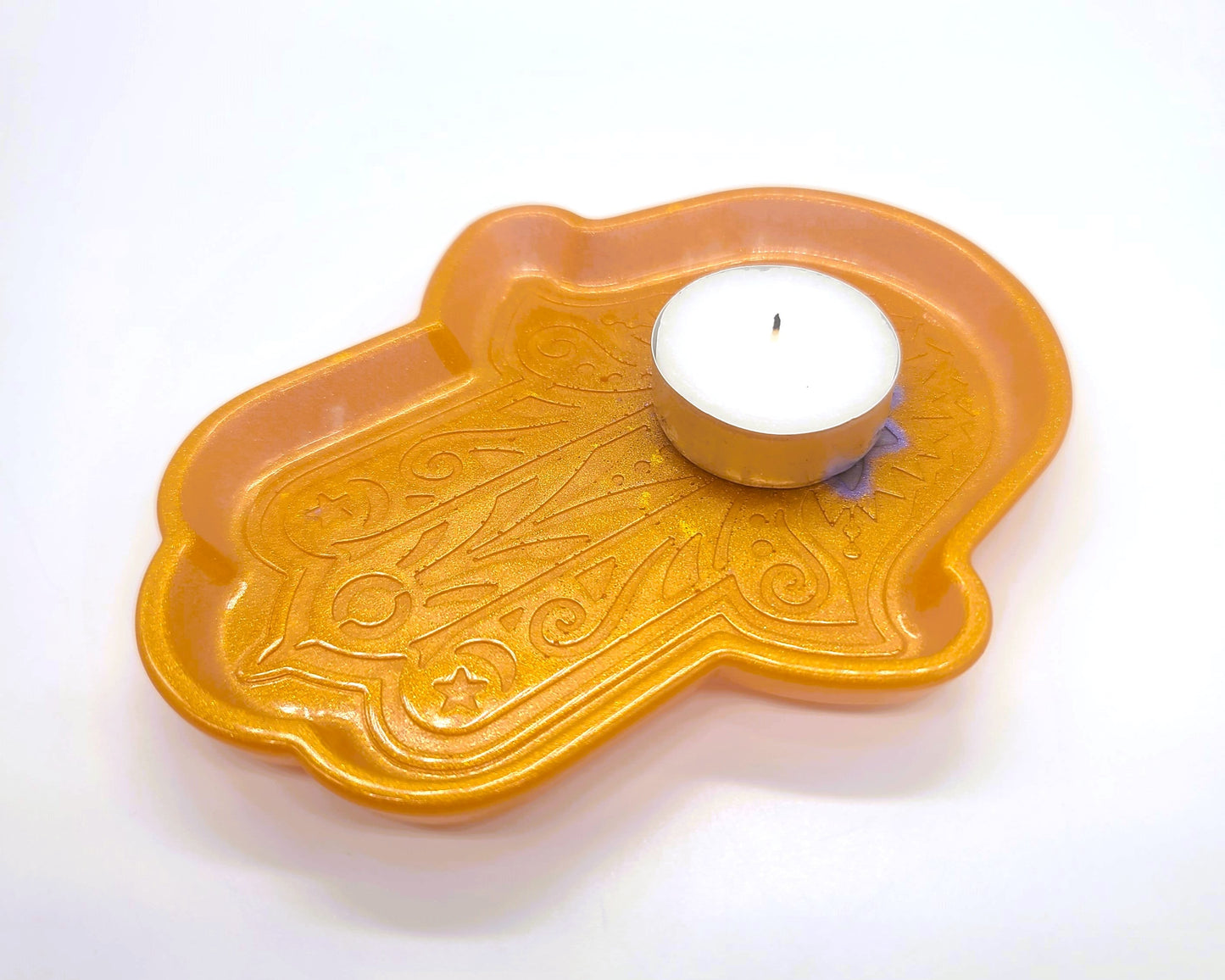 Hamsa Hand Trinket Dish - Made with Resin & Color-Shift Mica