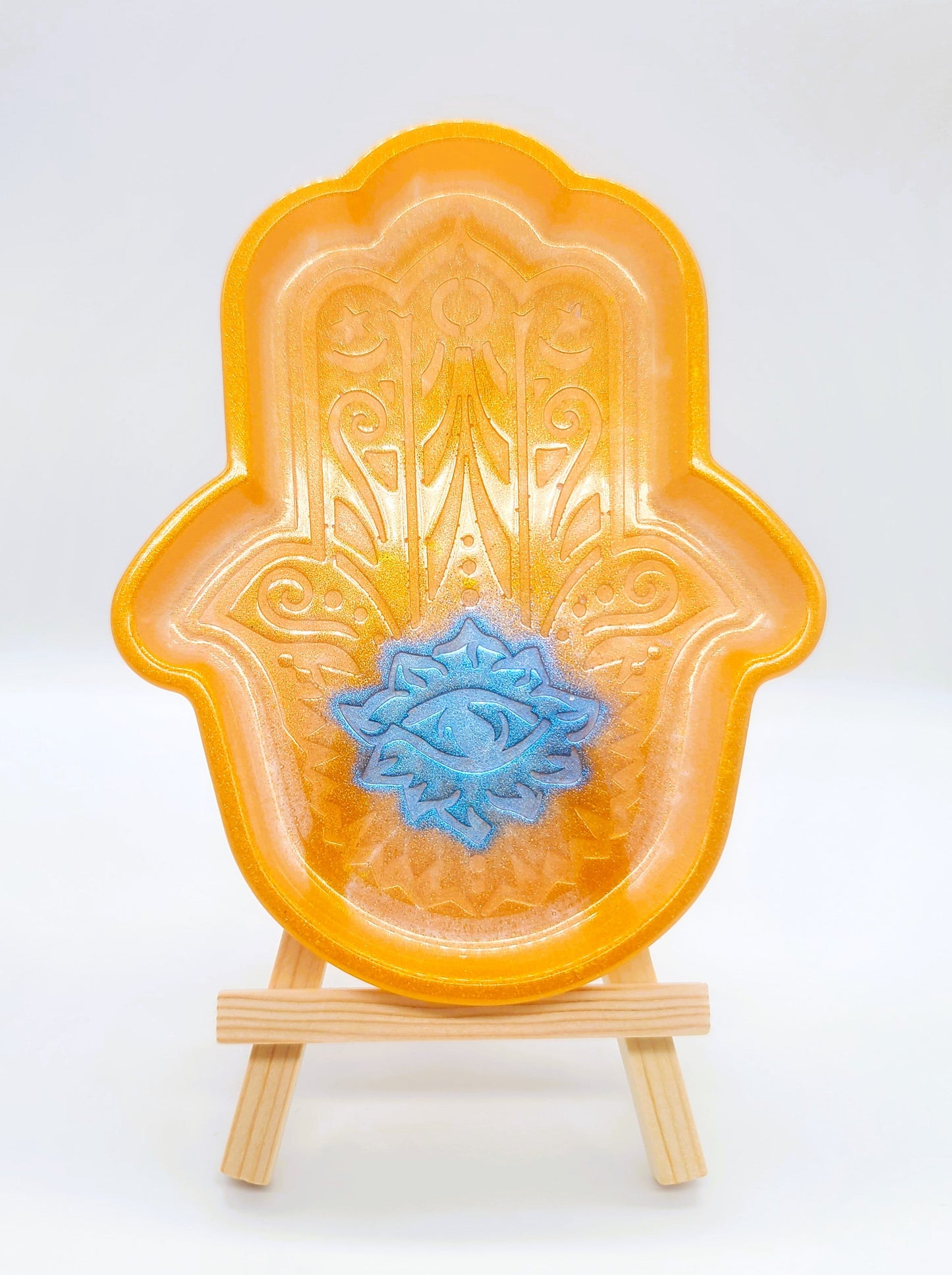 Hamsa Hand Trinket Dish - Made with Resin & Color-Shift Mica