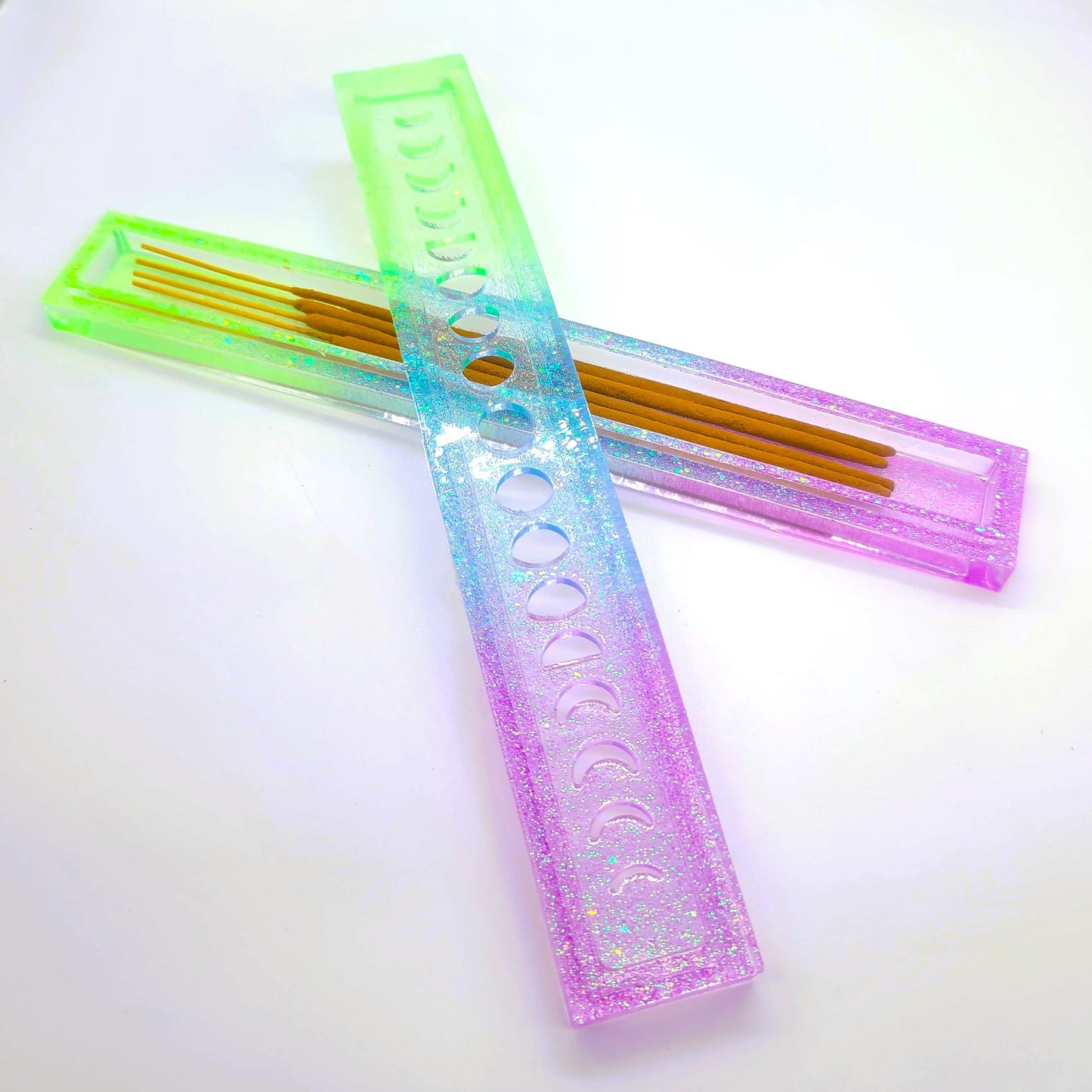 Moon Phases Incense Holder - Made with Resin & Color-Shift Mica