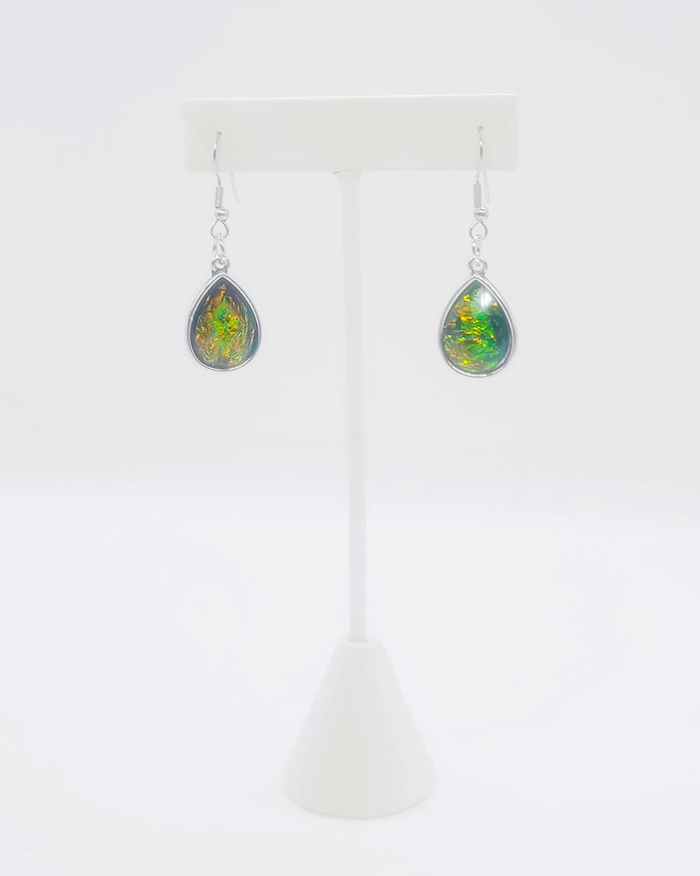 Black Opal (like) Sparkle Teardrop Pendant Earrings