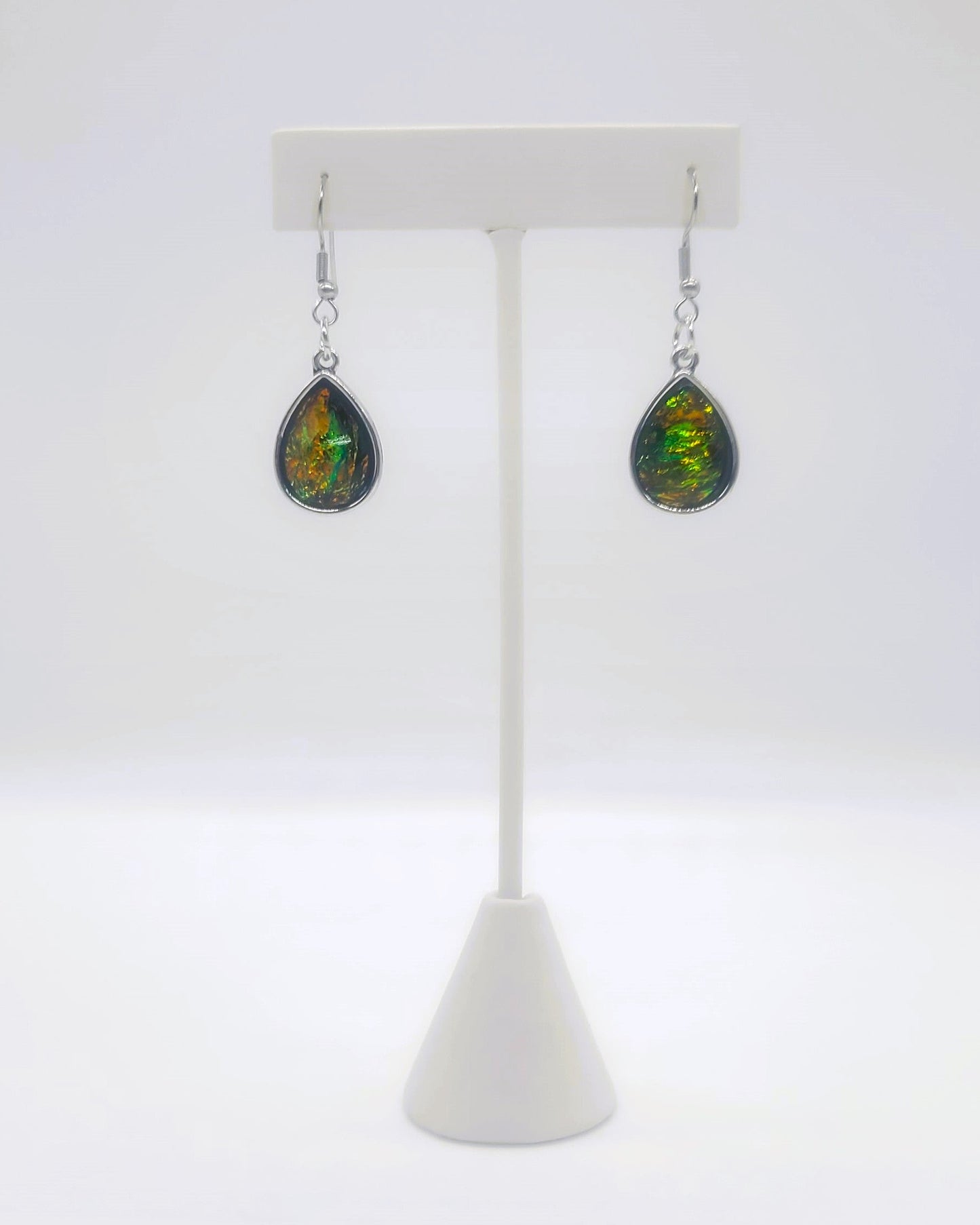 Black Opal (like) Sparkle Teardrop Pendant Earrings