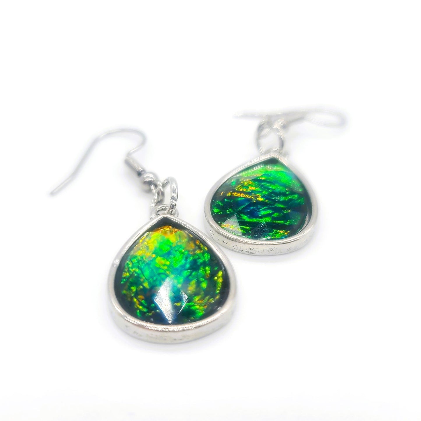 Black Opal (like) Sparkle Teardrop Pendant Earrings