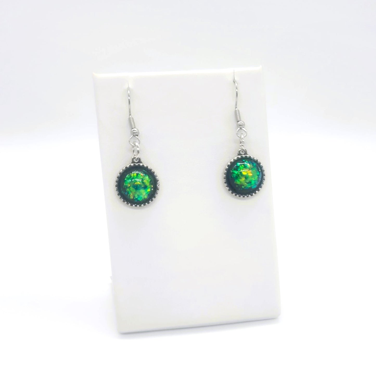 Intricate Black Opal (like) Sparkle Pendant Earrings