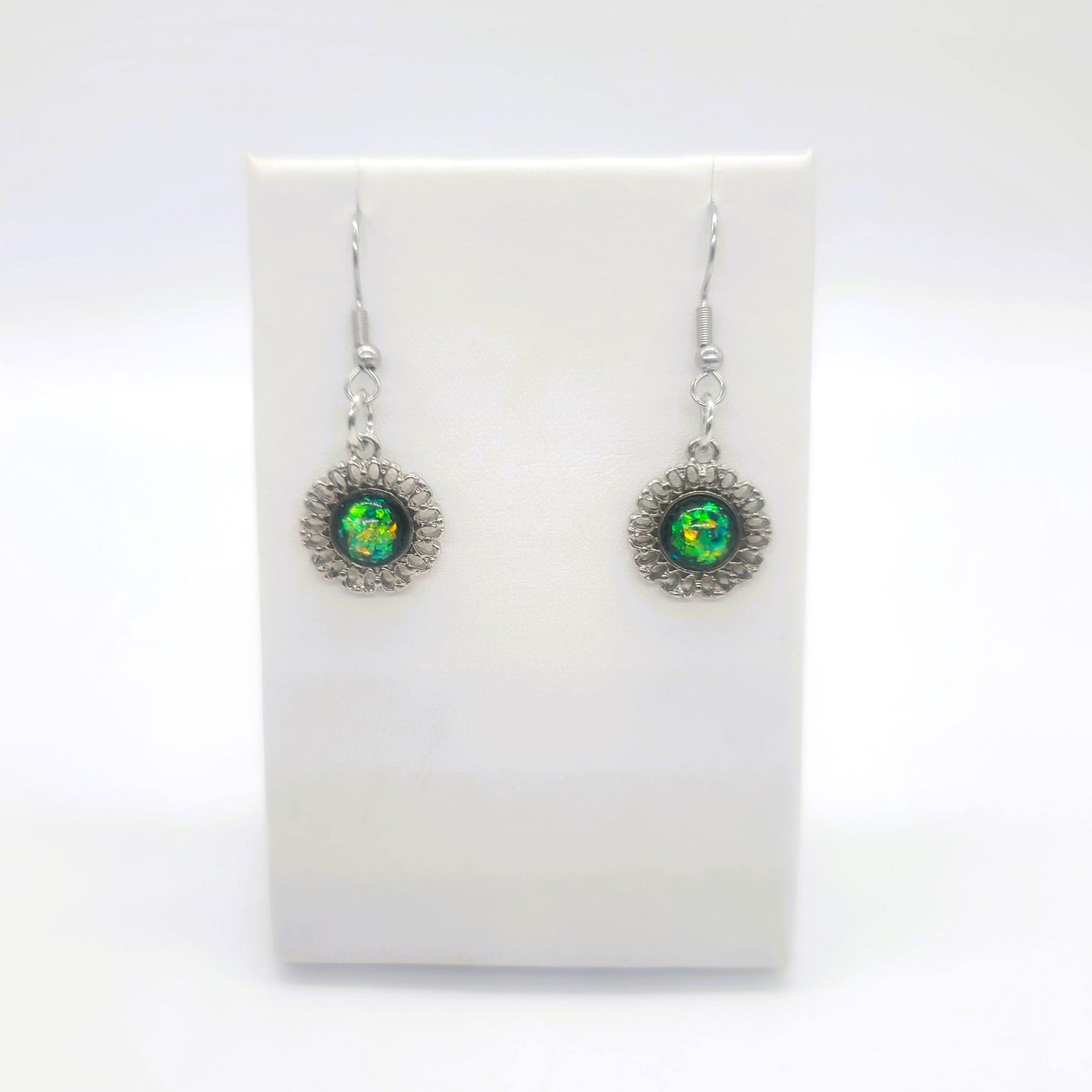 Intricate Black Opal (like) Sparkle Pendant Earrings