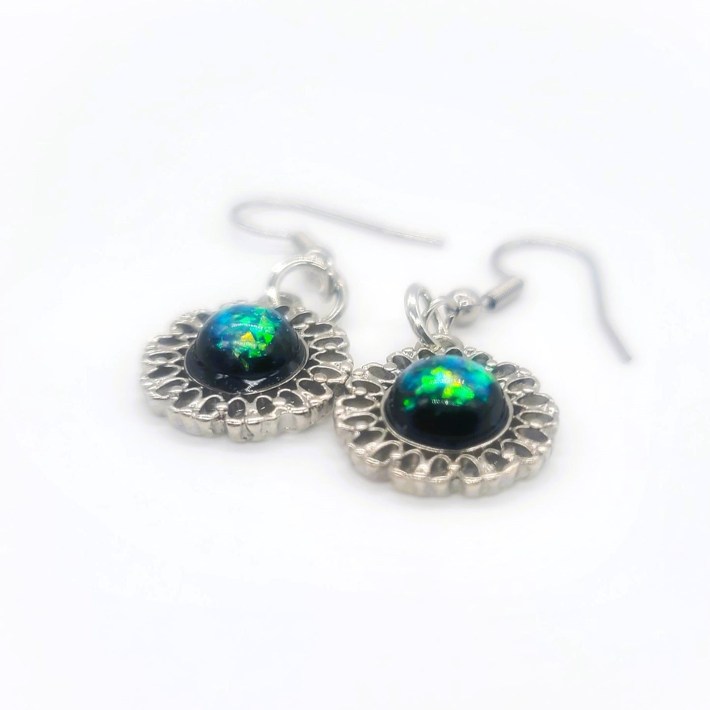 Intricate Black Opal (like) Sparkle Pendant Earrings